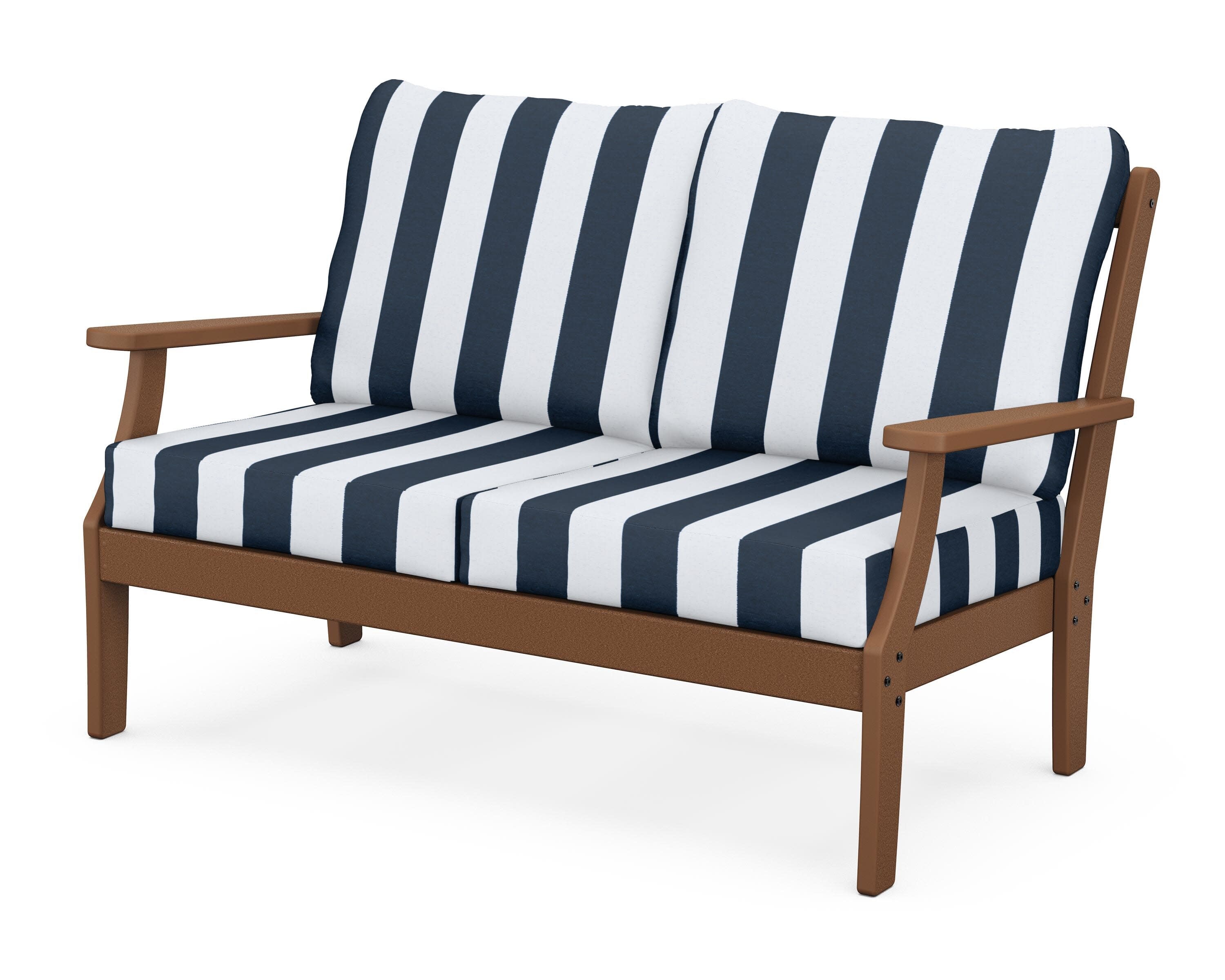 Yacht Club Deep Seating Loveseat in Tree House / Cabana Stripe Marine Indigo