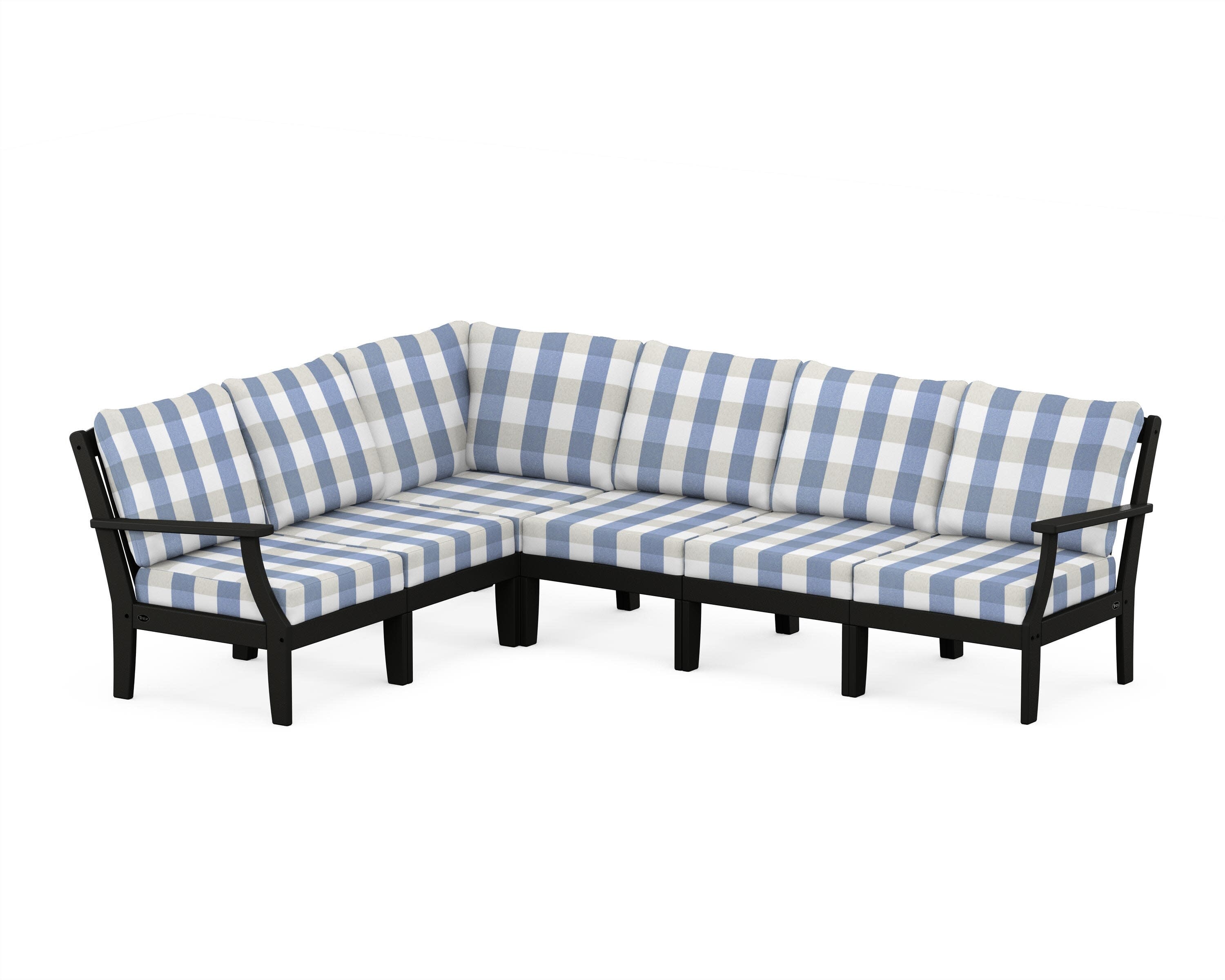 Yacht Club Modular 6-Piece Deep Seating Set in Charcoal Black / Buffalo Plaid Sky Blue
