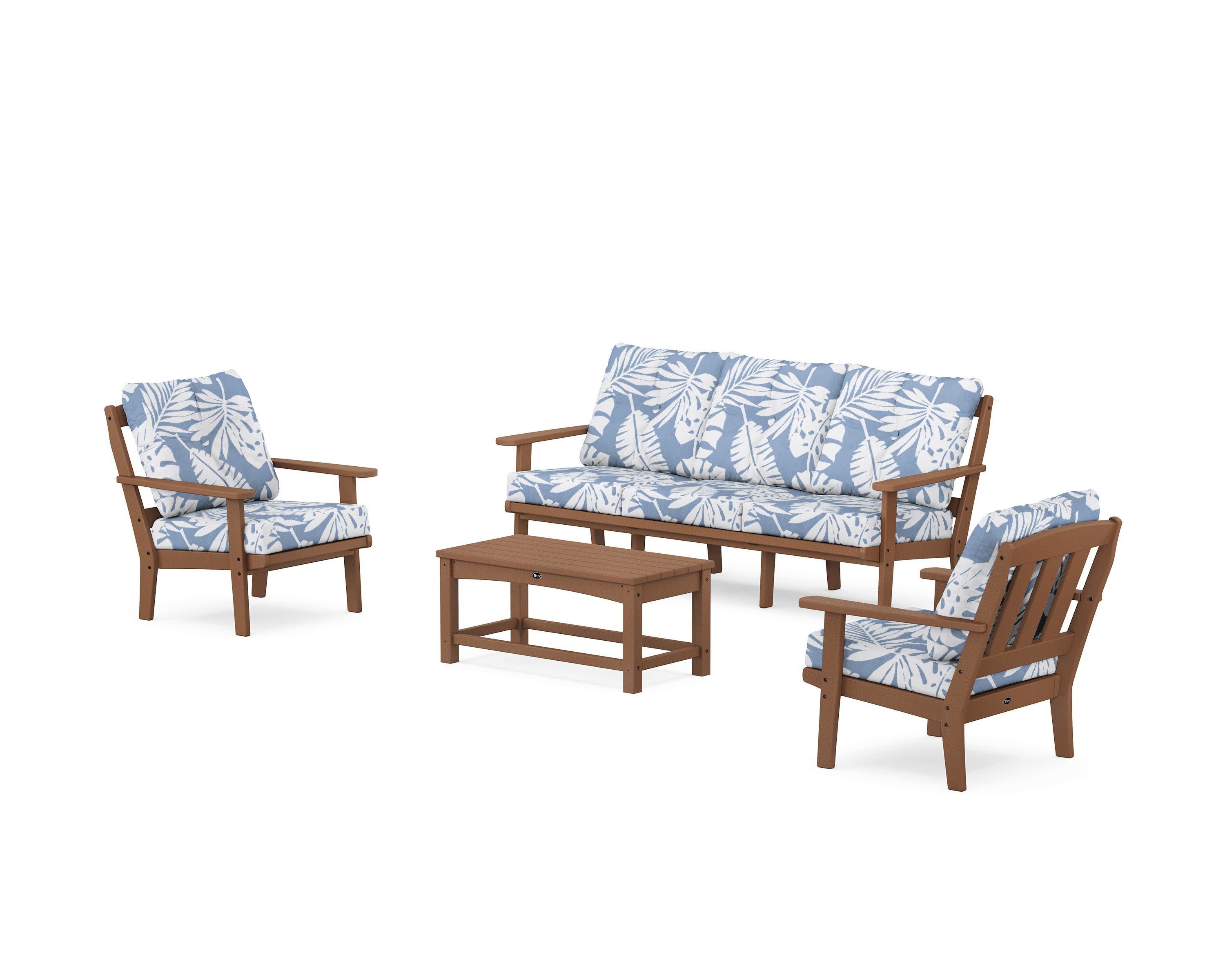 Cape Cod 4-Piece Deep Seating Set with Sofa in Tree House / Leaf Sky Blue