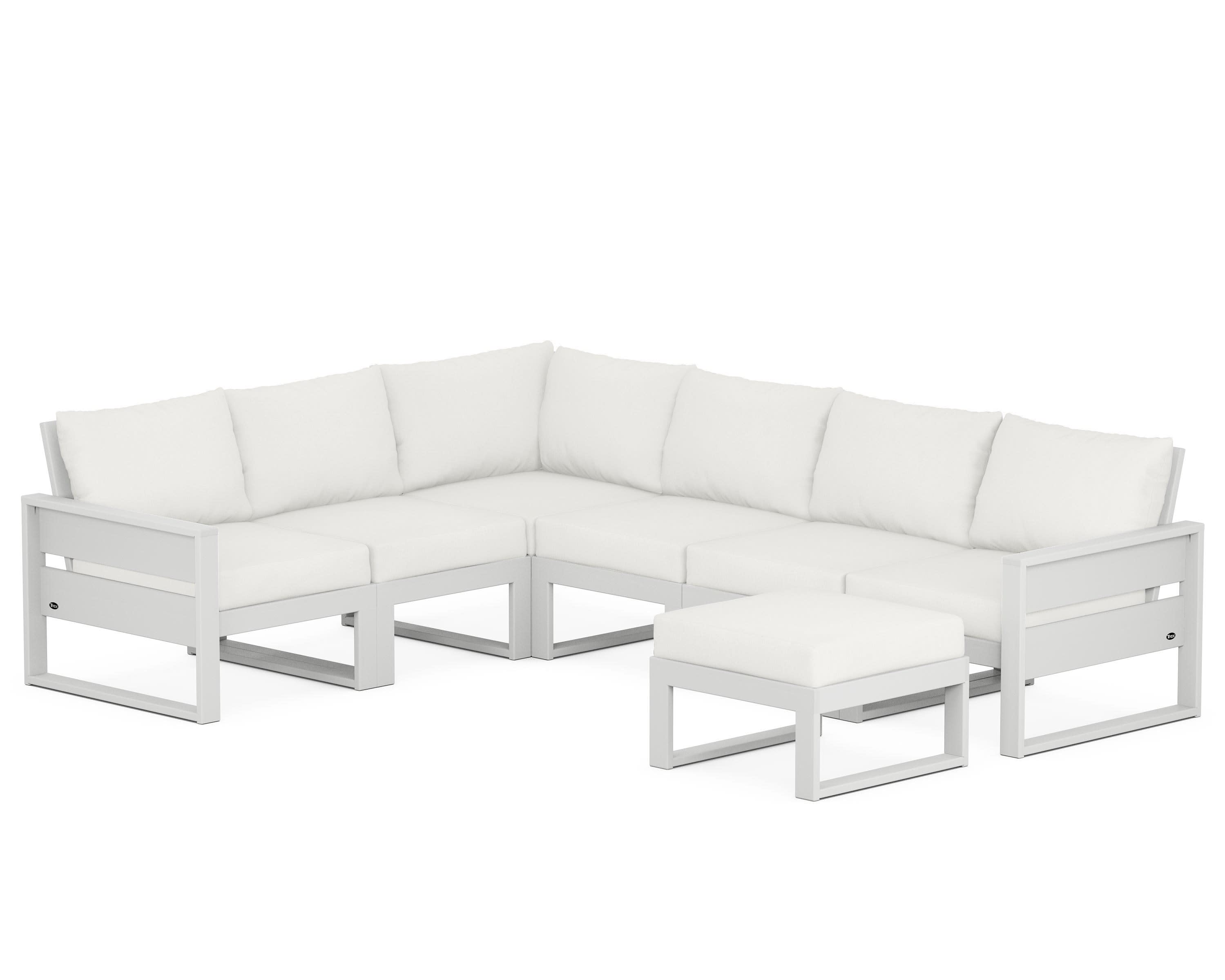 Eastport 6-Piece Sectional with Ottoman in Classic White / Natural Linen