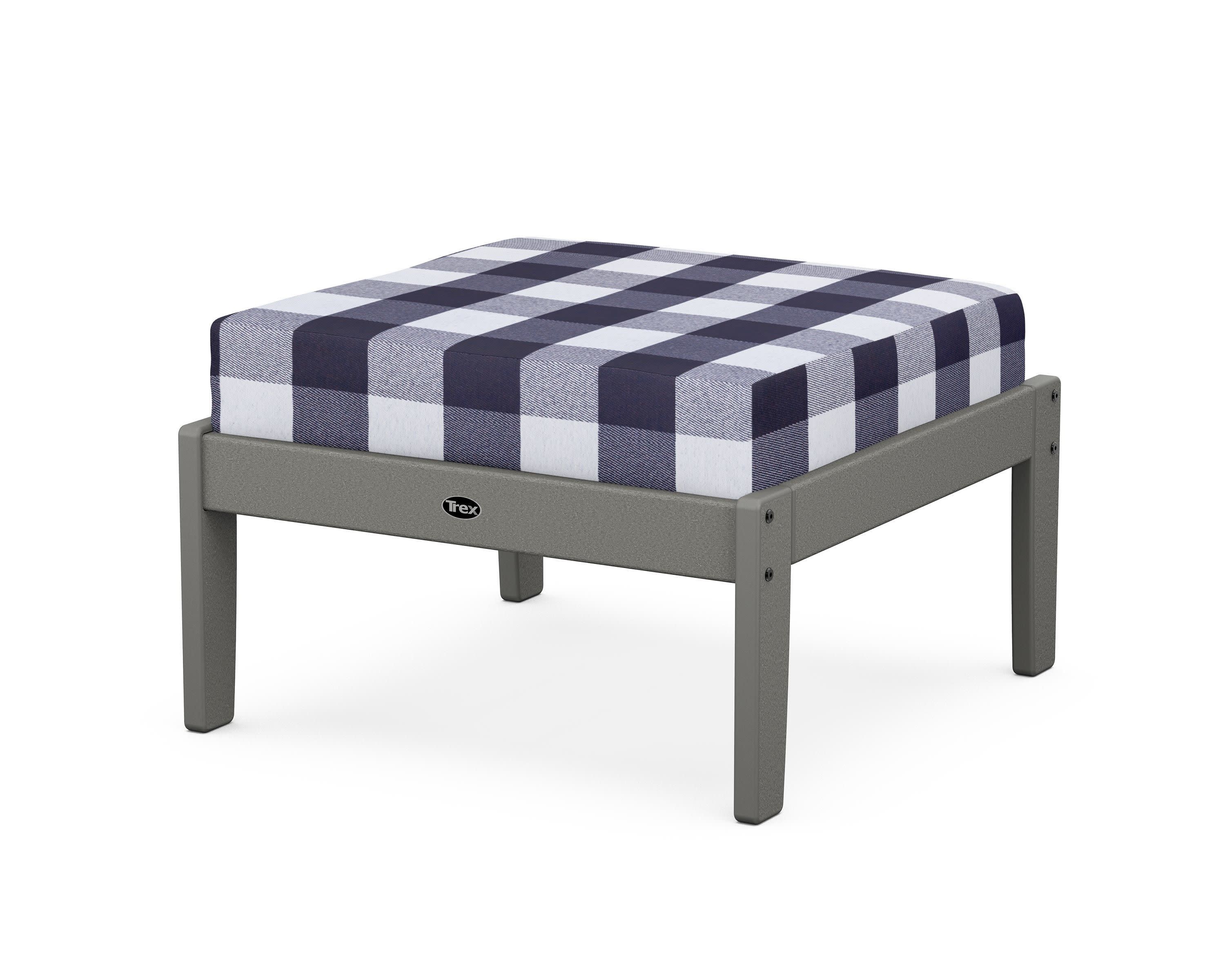 Yacht Club Deep Seating Ottoman in Stepping Stone / Buffalo Plaid Navy