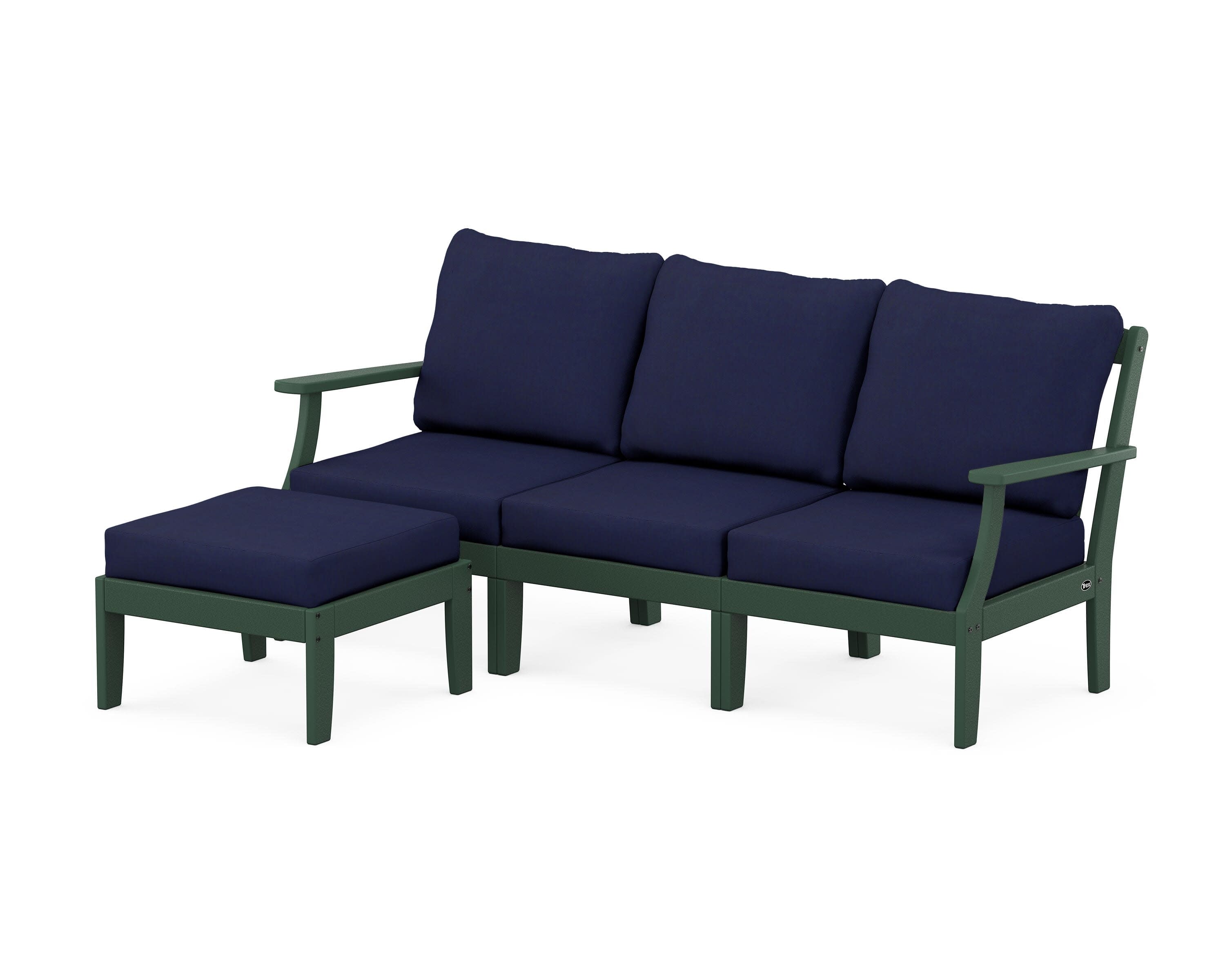 Yacht Club Modular 4-Piece Deep Seating Set with Ottoman in Rainforest Canopy / Navy