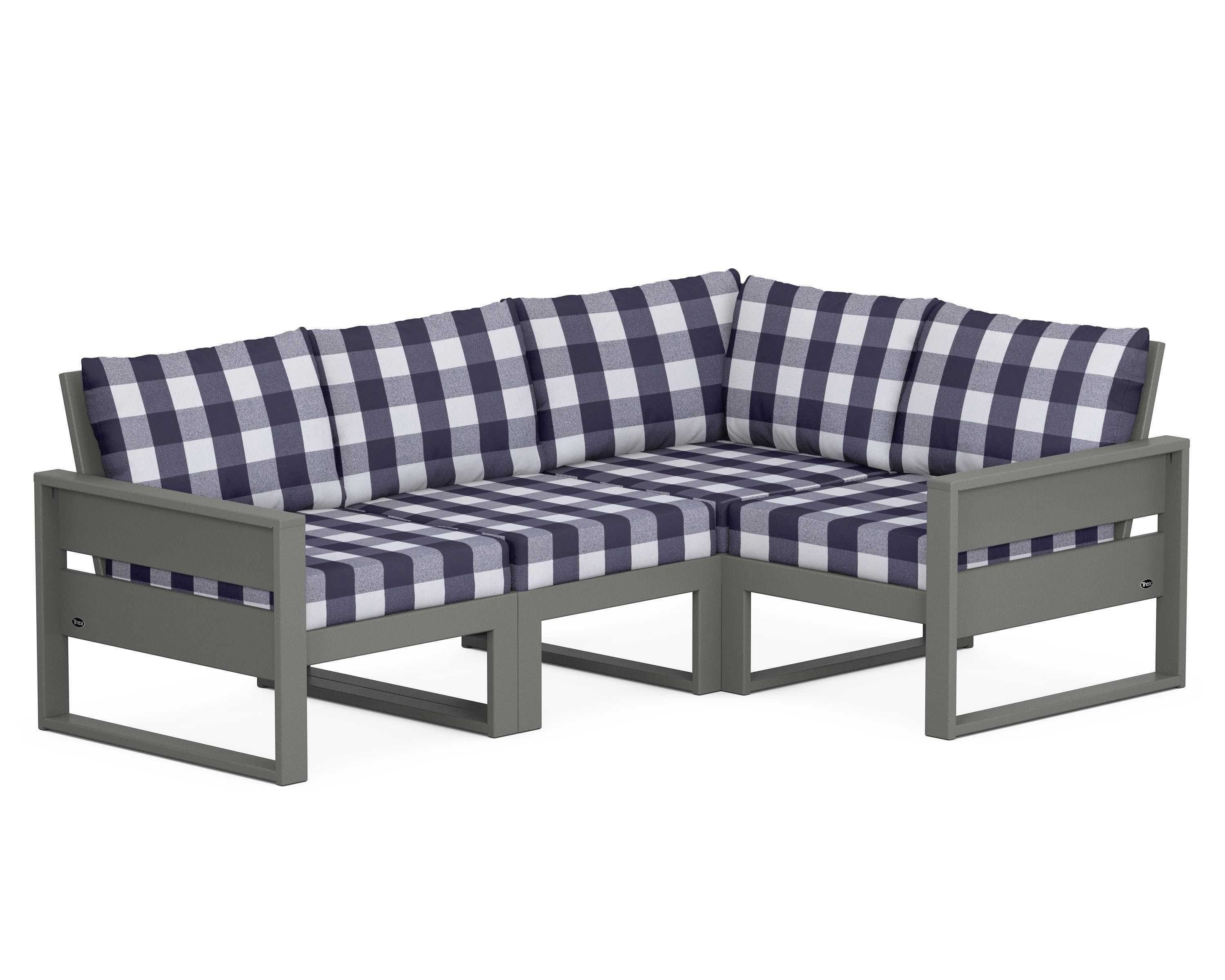 Eastport 4- Piece Sectional in Stepping Stone / Buffalo Plaid Navy