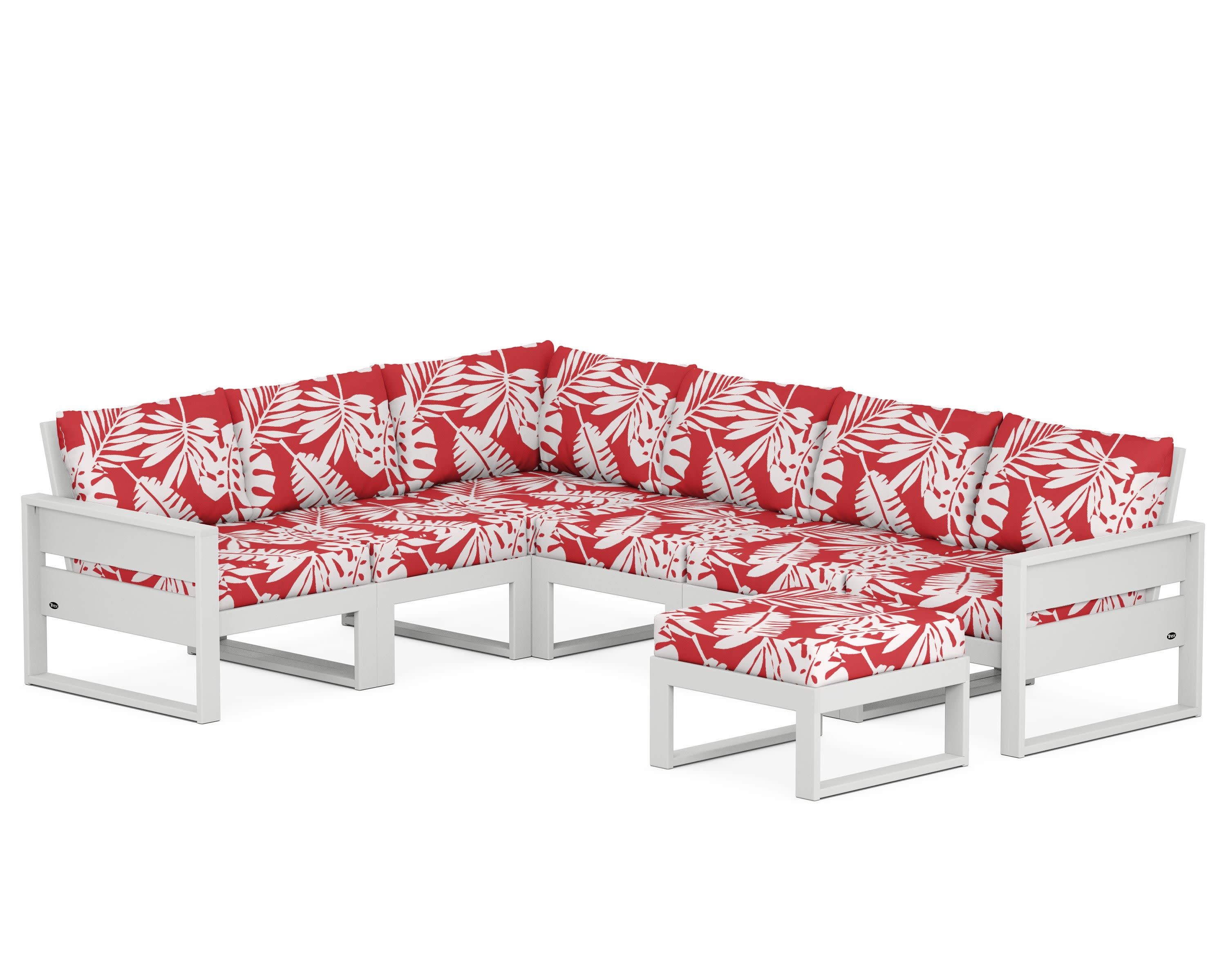 Eastport 6-Piece Sectional with Ottoman in Classic White / Leaf Crimson