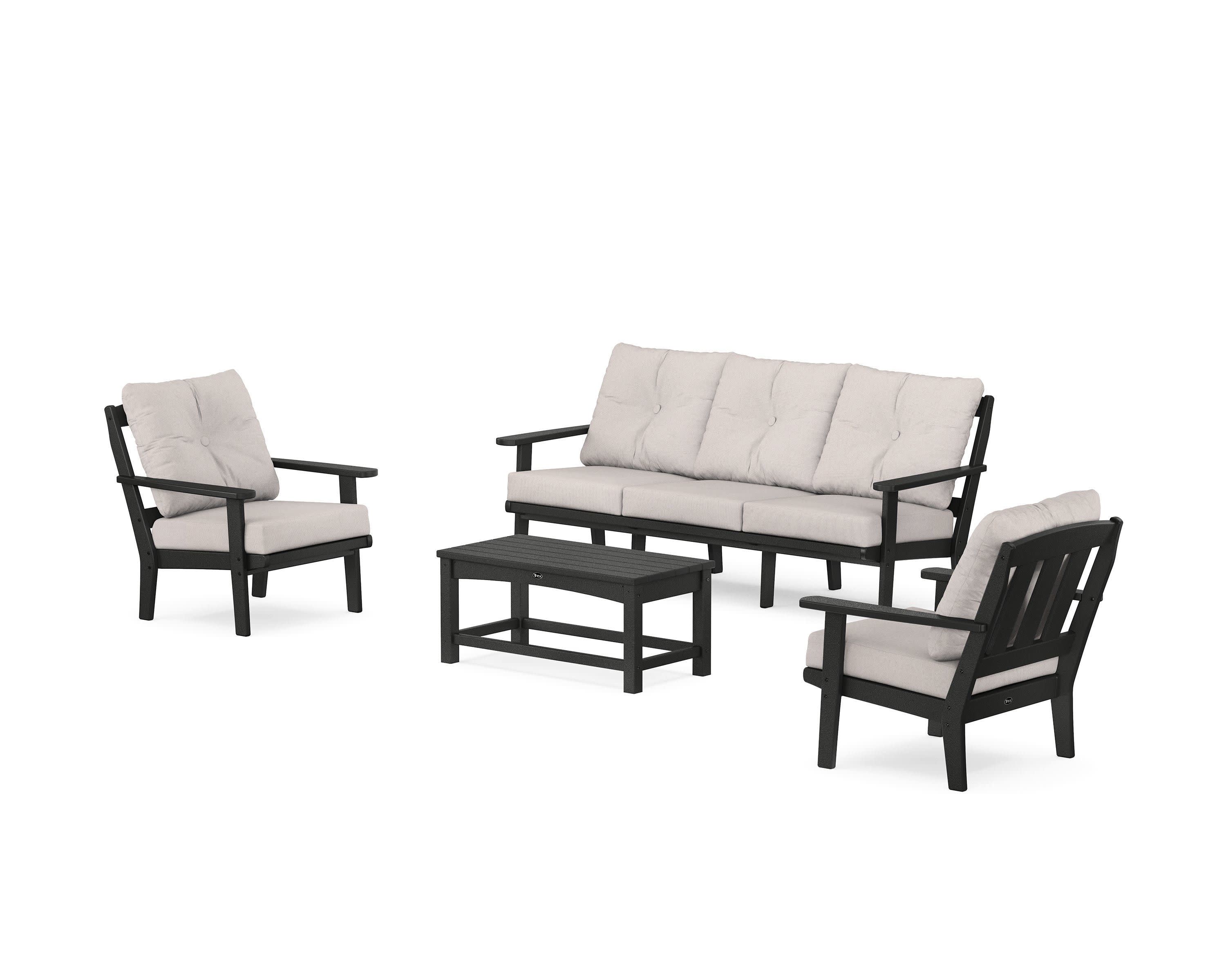 Cape Cod 4-Piece Deep Seating Set with Sofa in Charcoal Black / Dune Burlap