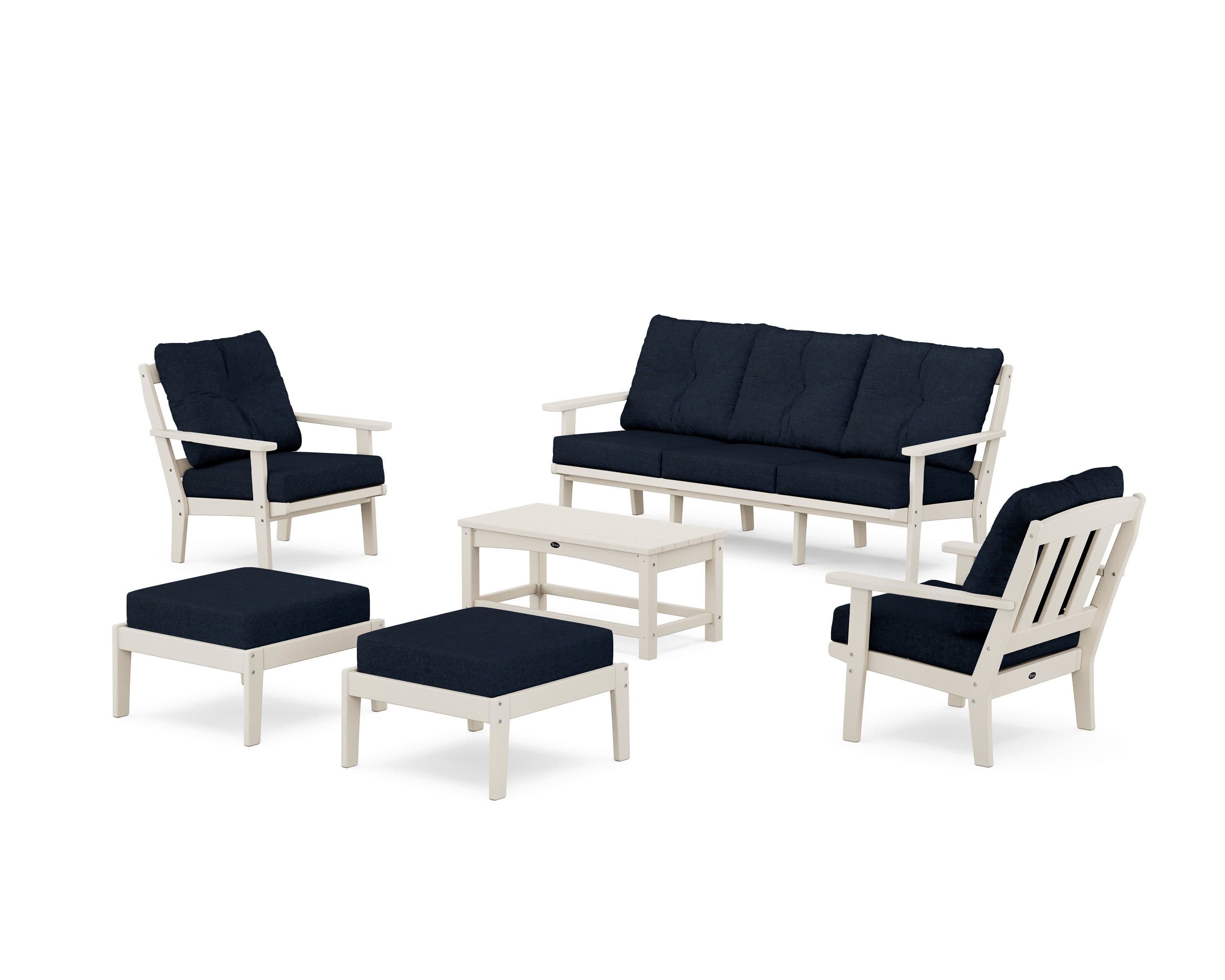 Cape Cod 6-Piece Lounge Sofa Set in Sand Castle / Marine Indigo