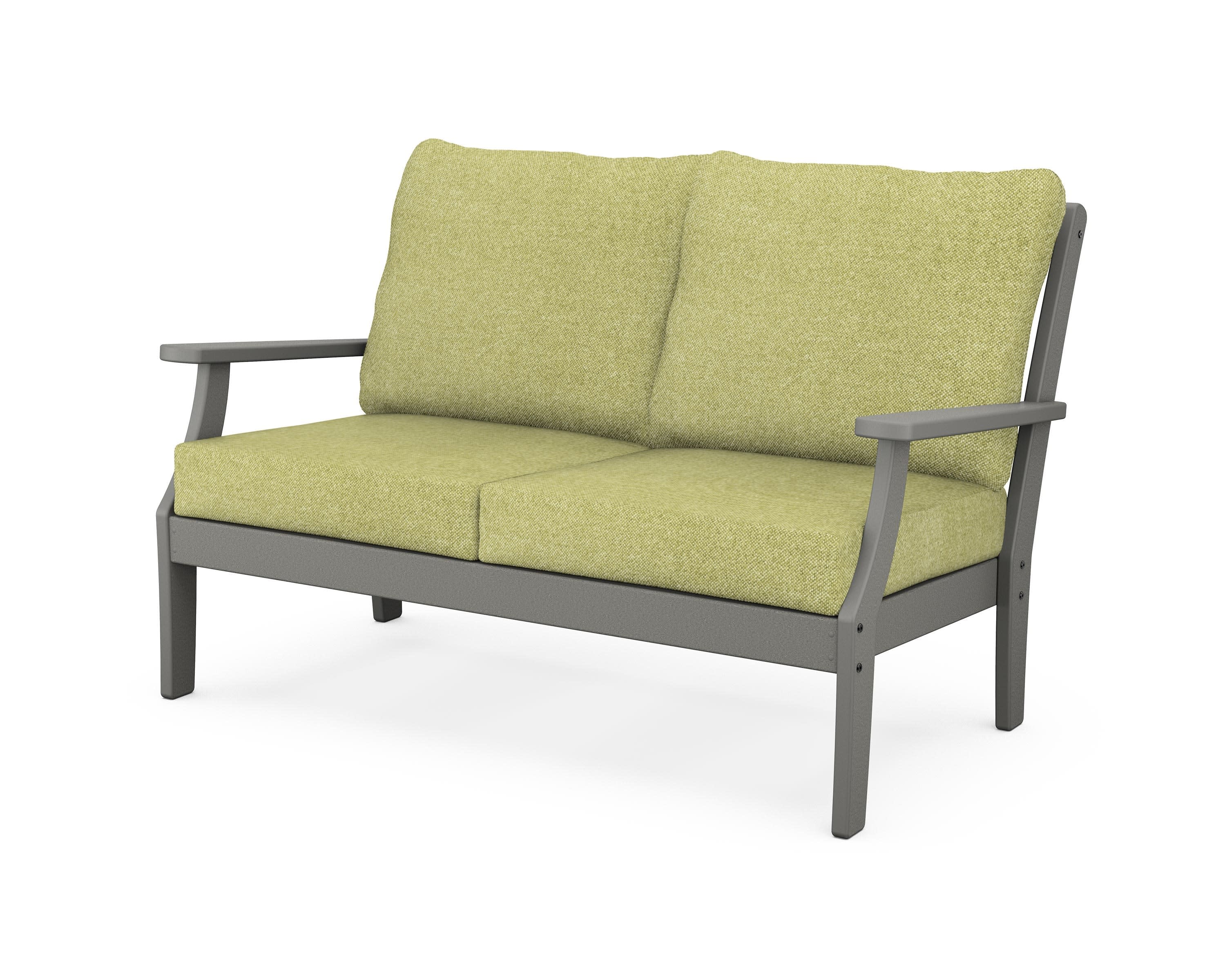 Yacht Club Deep Seating Loveseat in Stepping Stone / Chartreuse Boucle