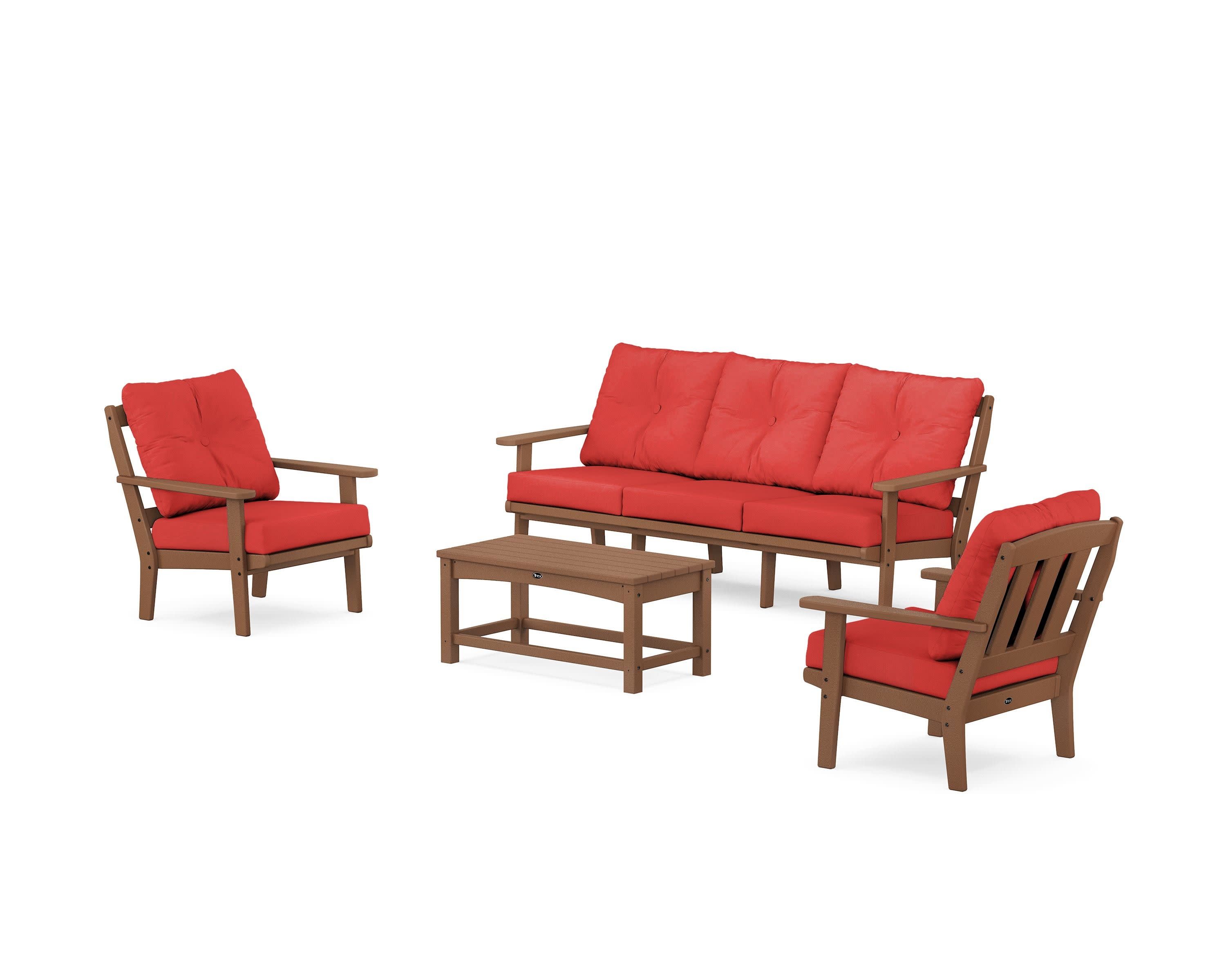 Cape Cod 4-Piece Deep Seating Set with Sofa in Tree House / Crimson Linen