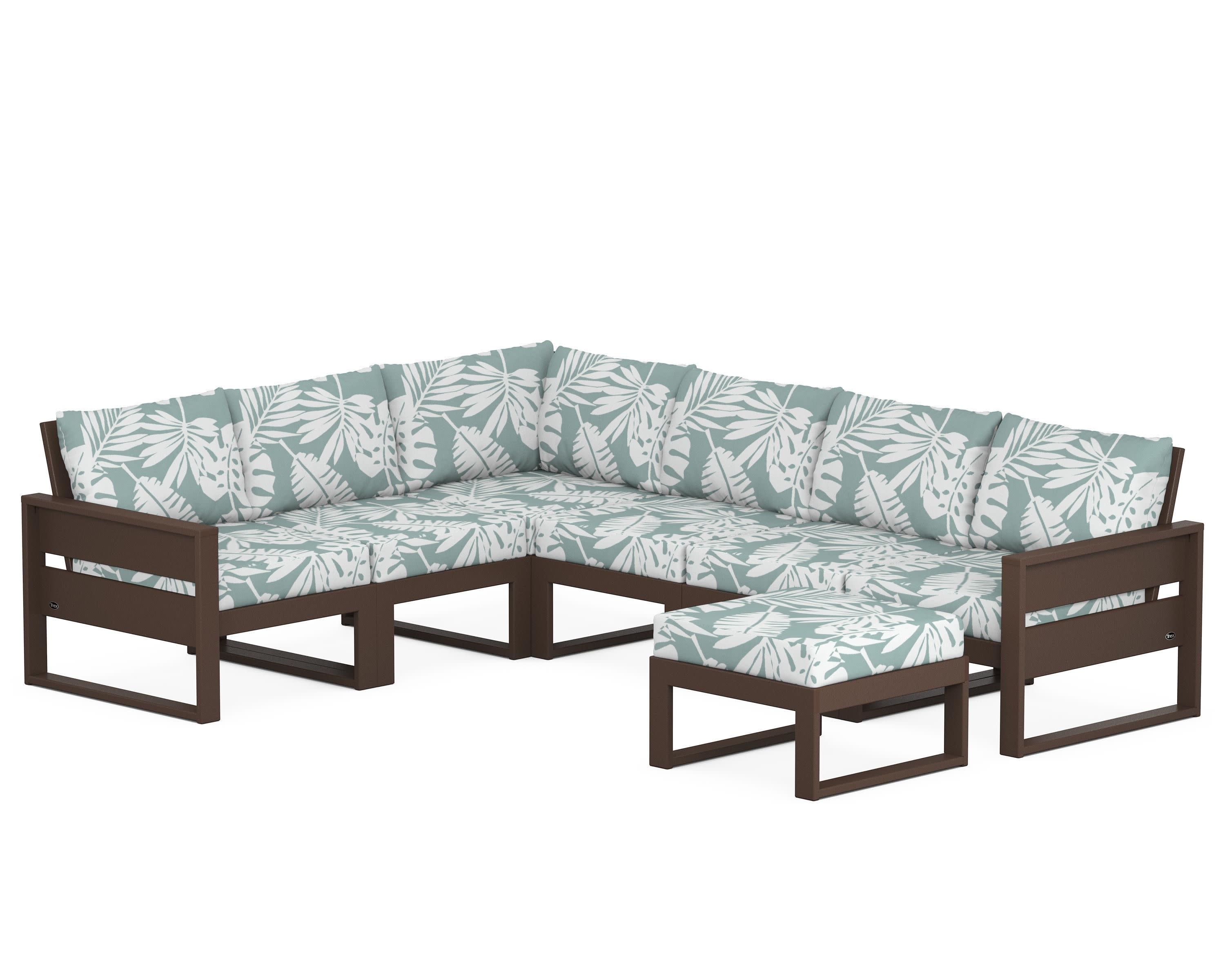 Eastport 6-Piece Sectional with Ottoman in Vintage Lantern / Leaf Glacier Spa