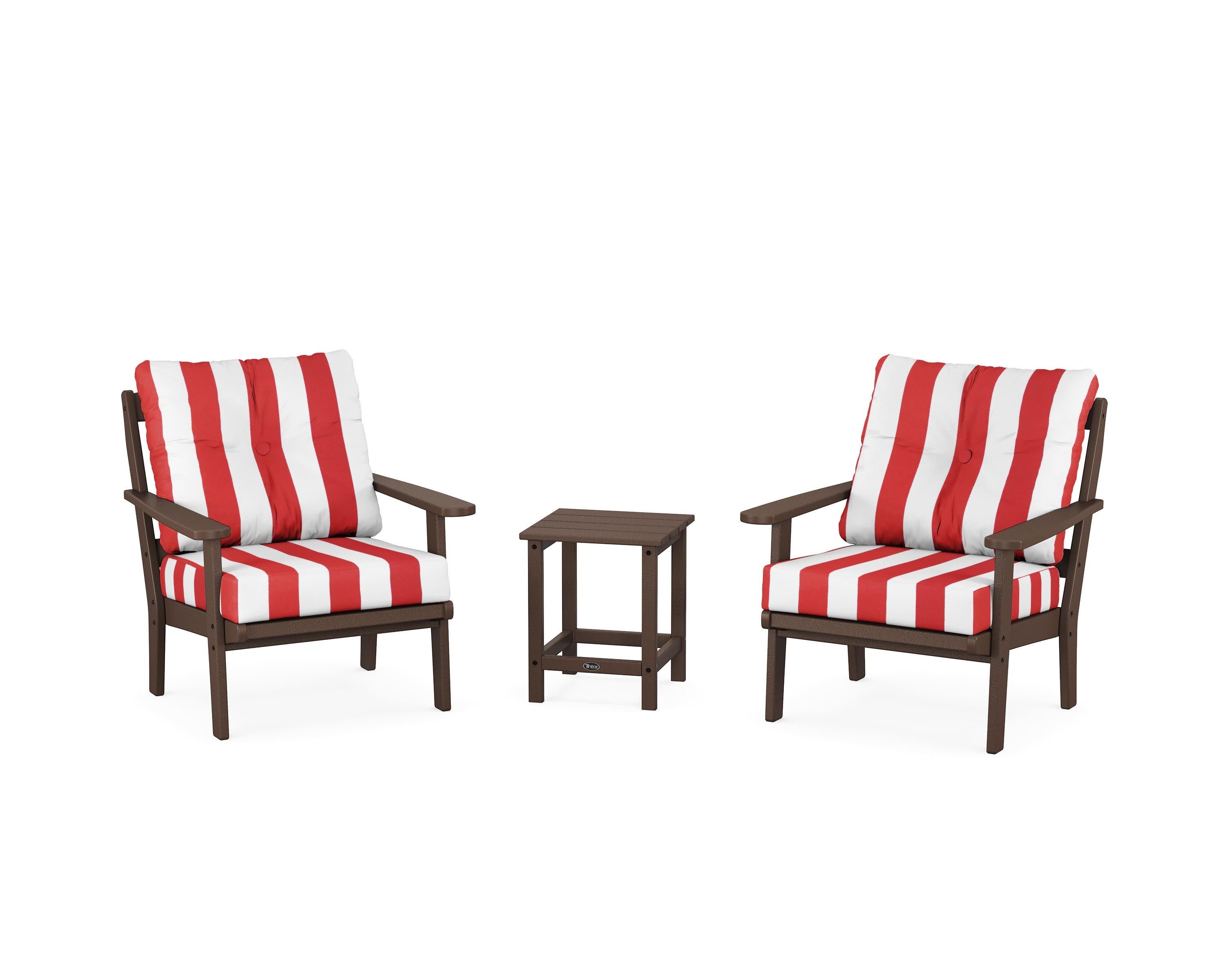 Cape Cod 3-Piece Deep Seating Set in Vintage Lantern / Cabana Stripe Crimson