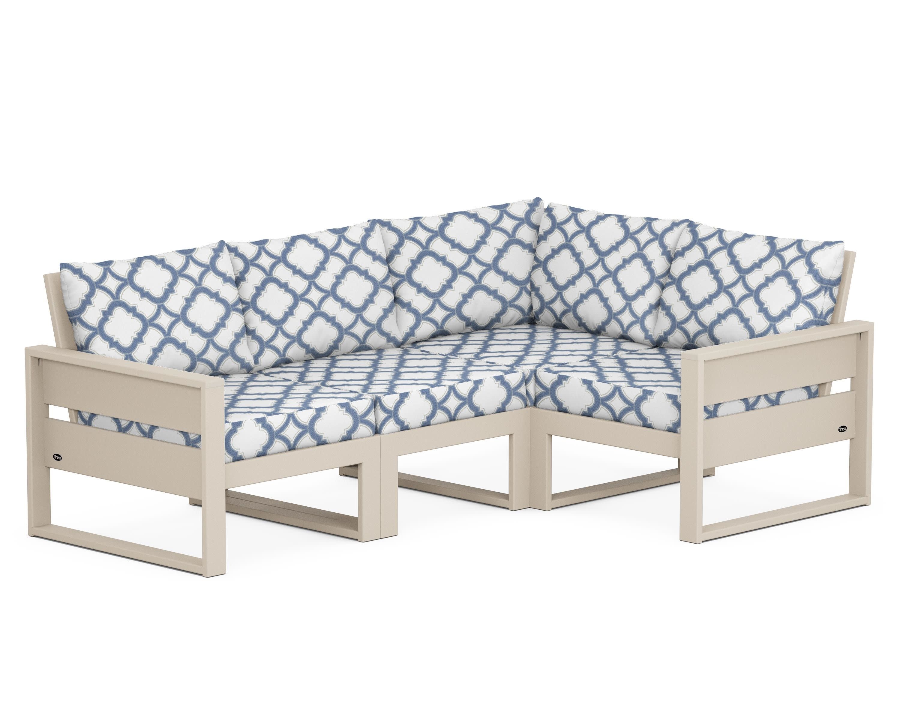 Eastport 4- Piece Sectional in Sand Castle / Trellis Sky Blue