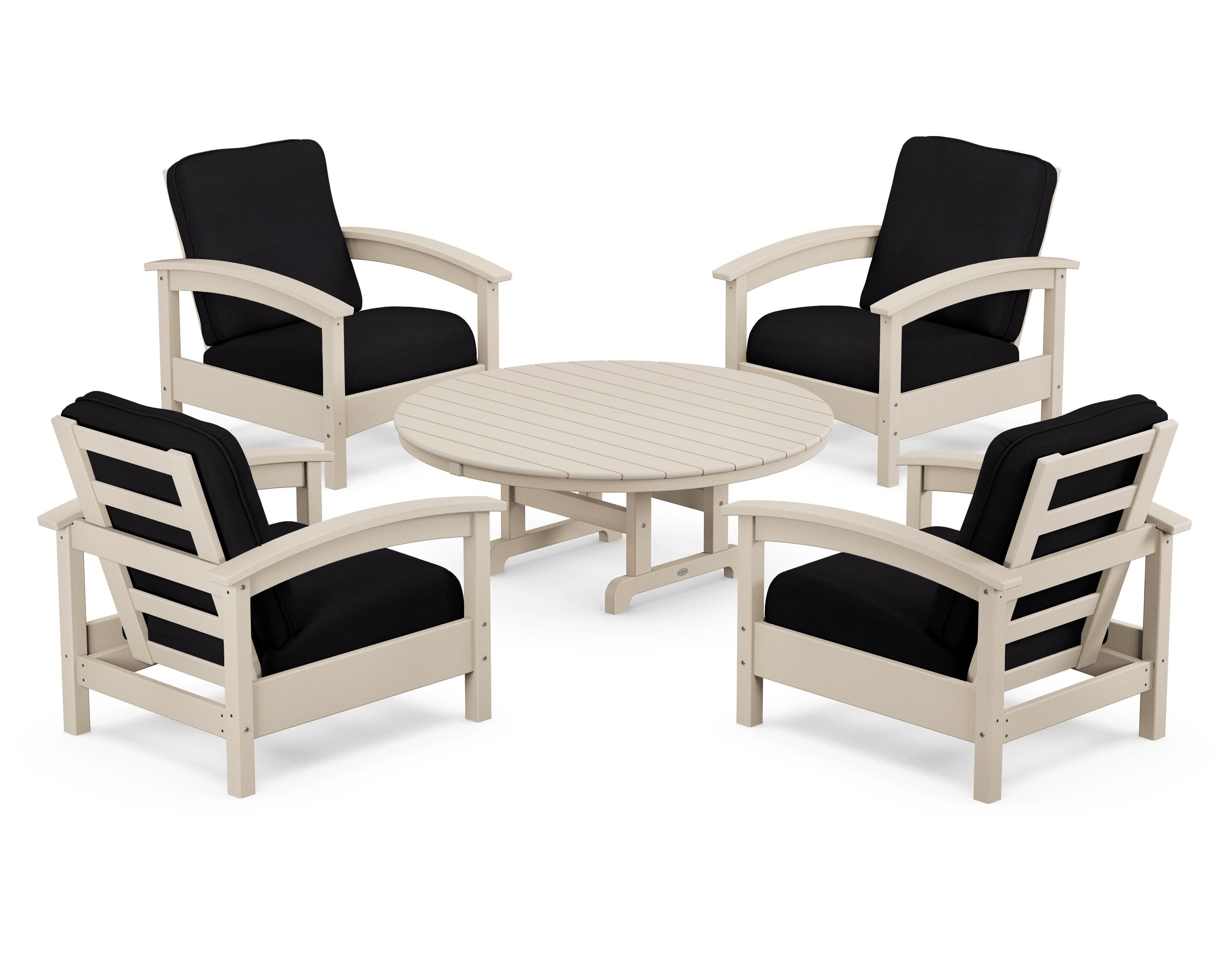 Rockport 5-Piece Deep Seating Set in Sand Castle / Midnight Linen