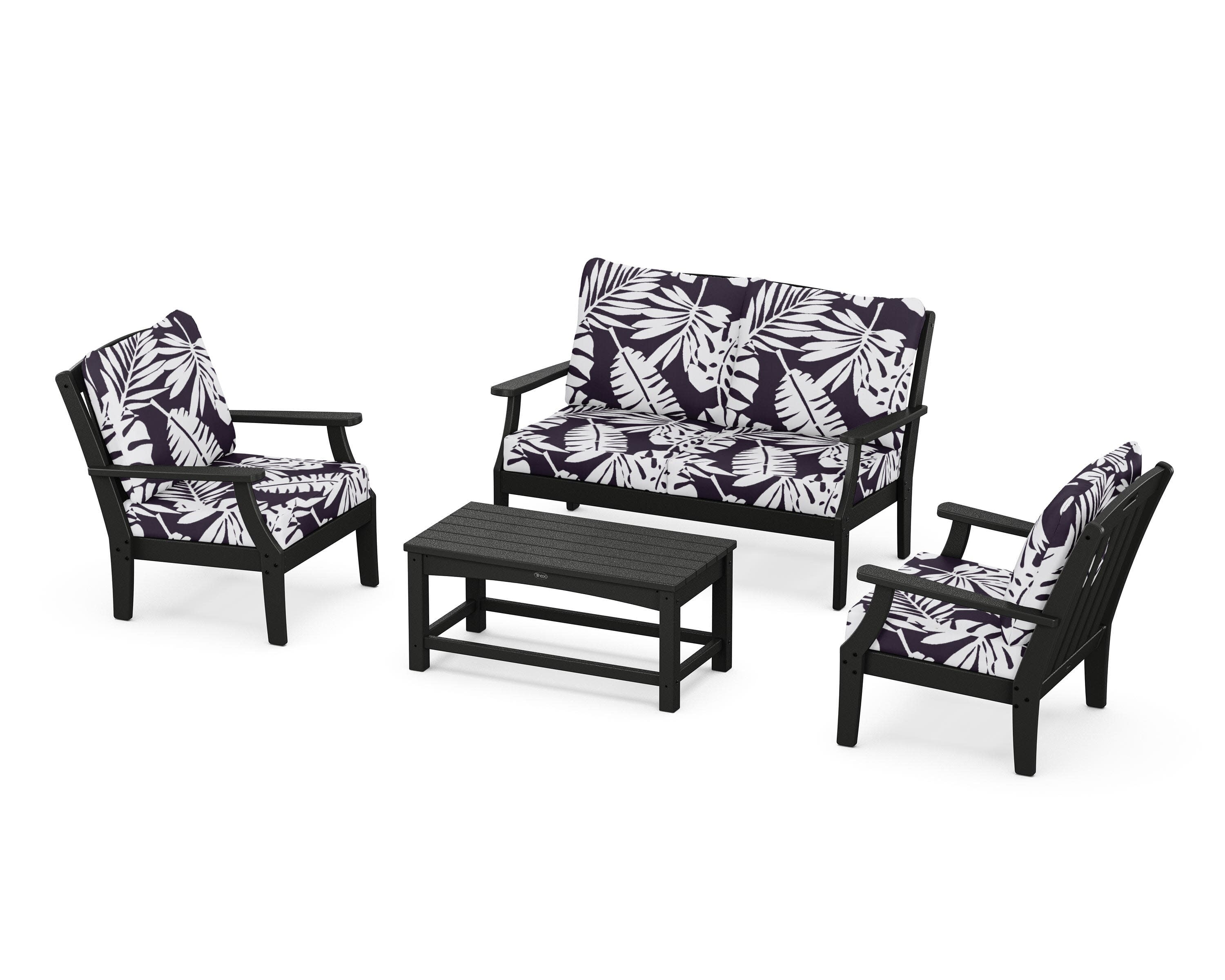 Yacht Club 4-Piece Deep Seating Chair Set in Charcoal Black / Leaf Navy
