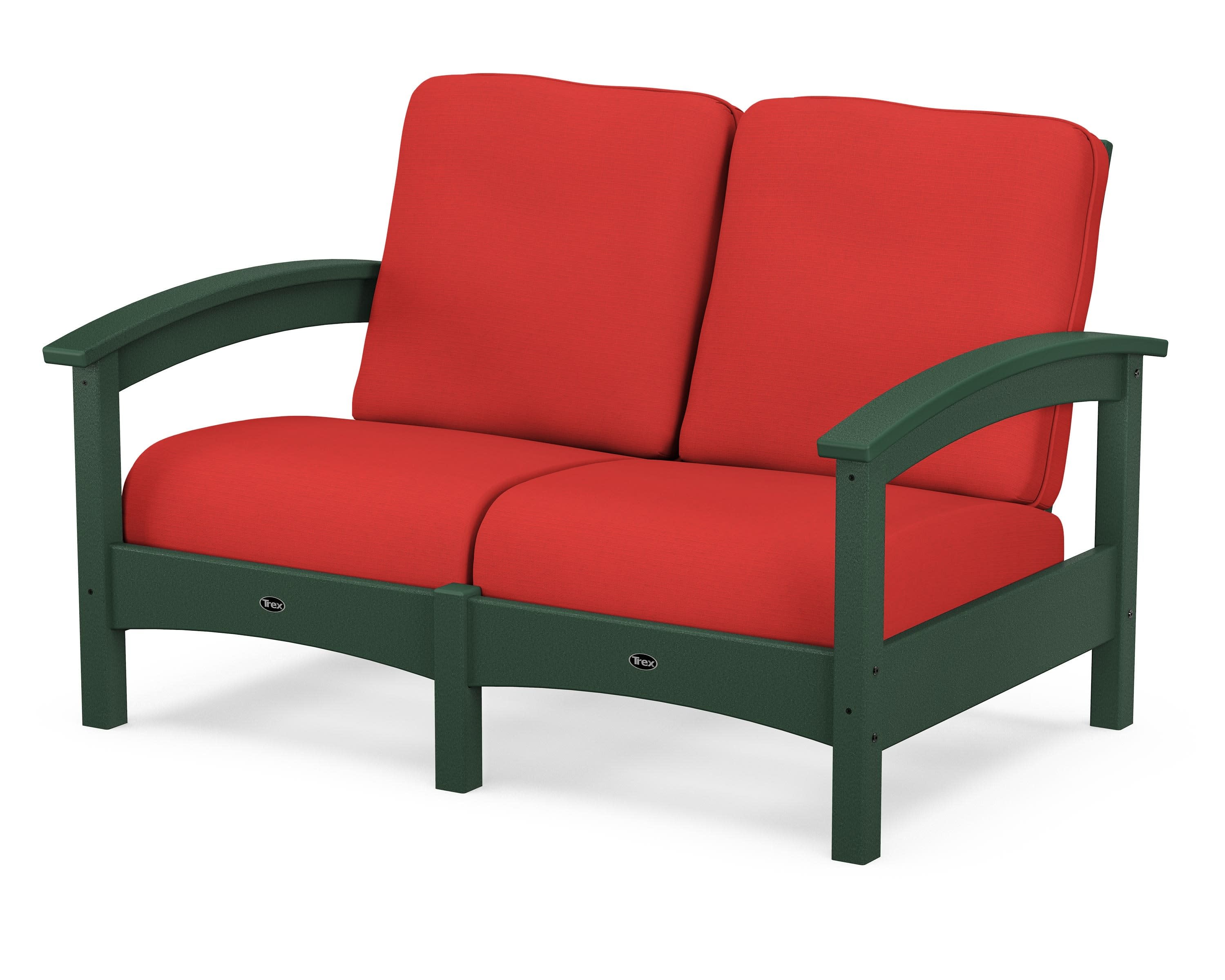 Rockport Club Loveseat in Rainforest Canopy / Crimson Linen