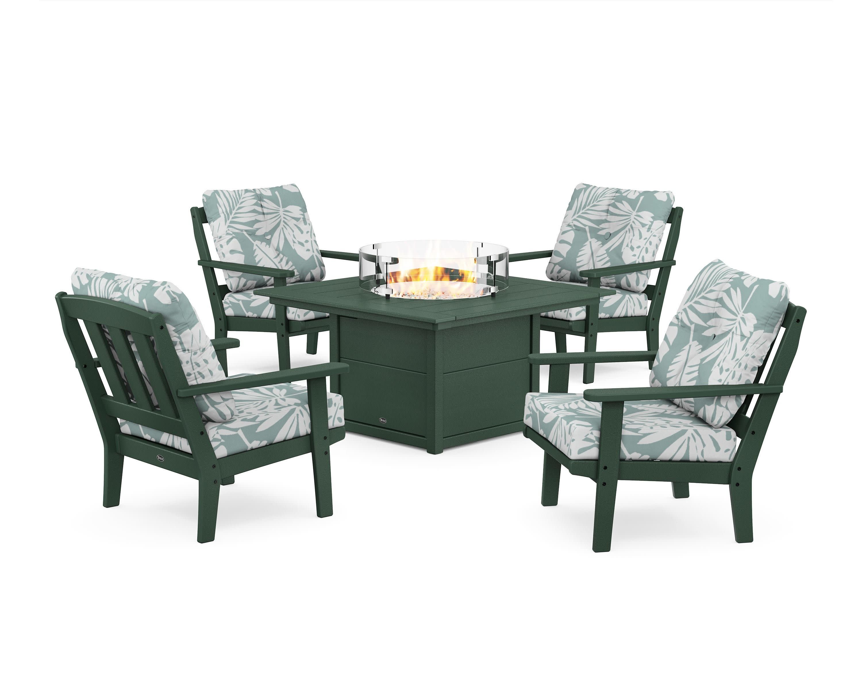 Cape Cod 5-Piece Deep Seating Set with Fire Pit Table in Rainforest Canopy / Leaf Glacier Spa