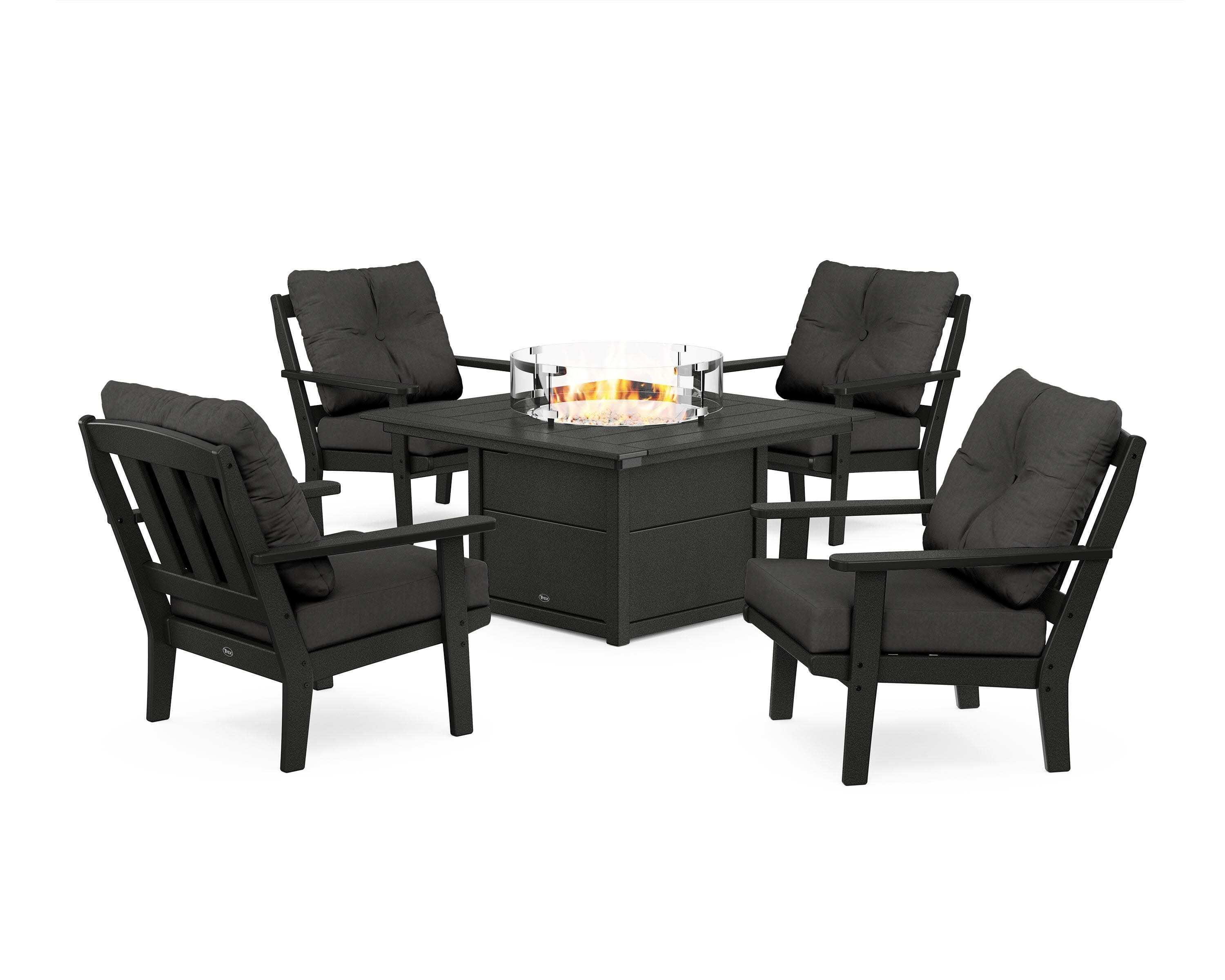 Cape Cod 5-Piece Deep Seating Set with Fire Pit Table in Charcoal Black / Spectrum Carbon