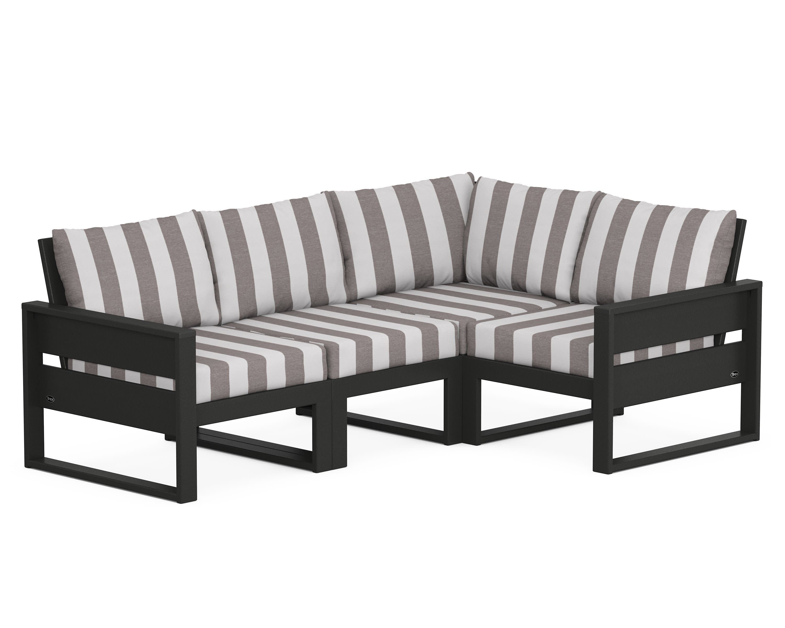 Eastport 4- Piece Sectional in Charcoal Black / Cabana Stripe Grey Mist
