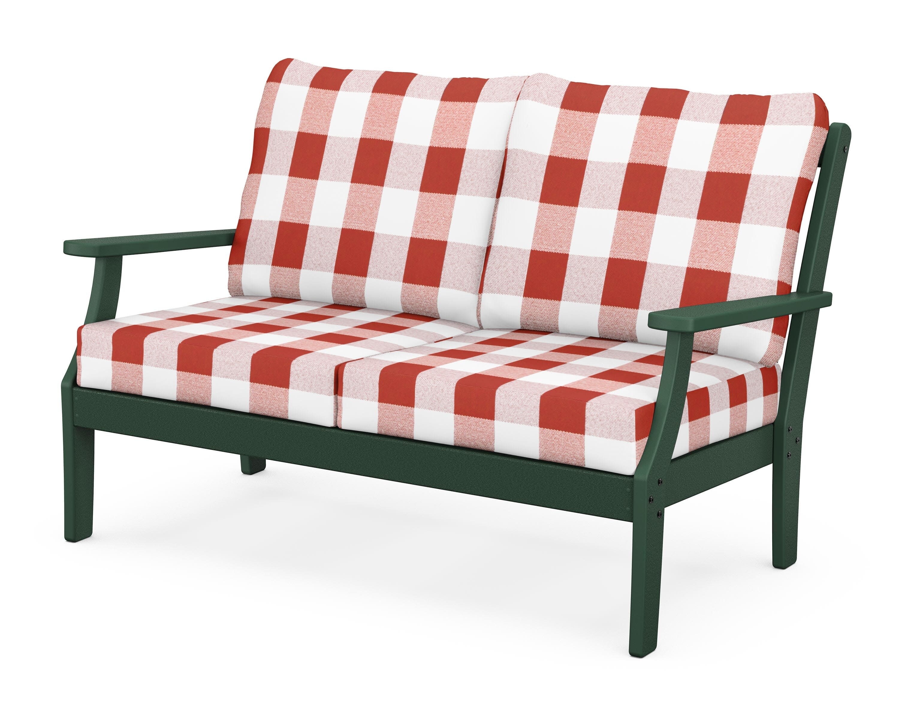 Yacht Club Deep Seating Loveseat in Rainforest Canopy / Buffalo Plaid Crimson
