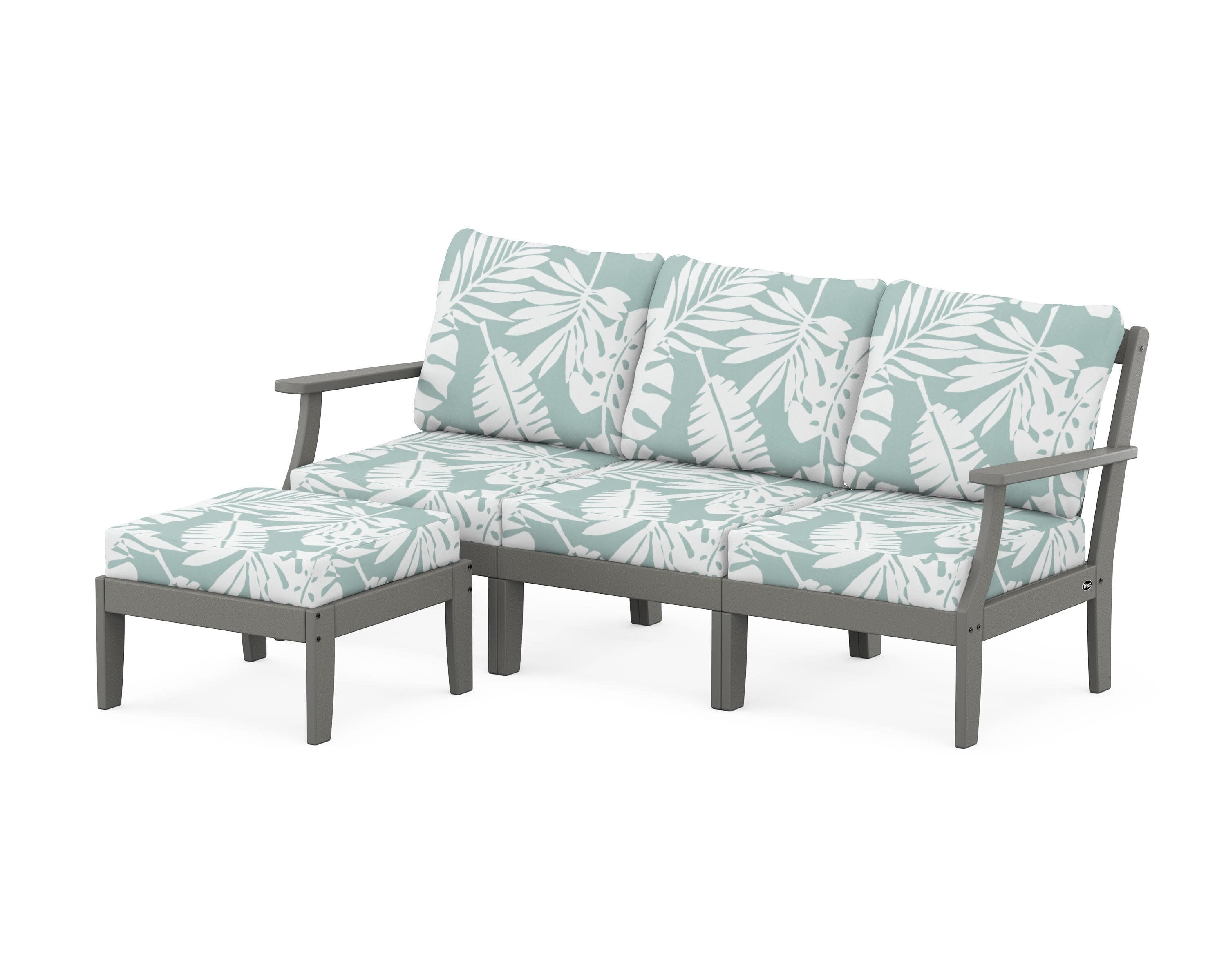 Yacht Club Modular 4-Piece Deep Seating Set with Ottoman in Stepping Stone / Leaf Glacier Spa