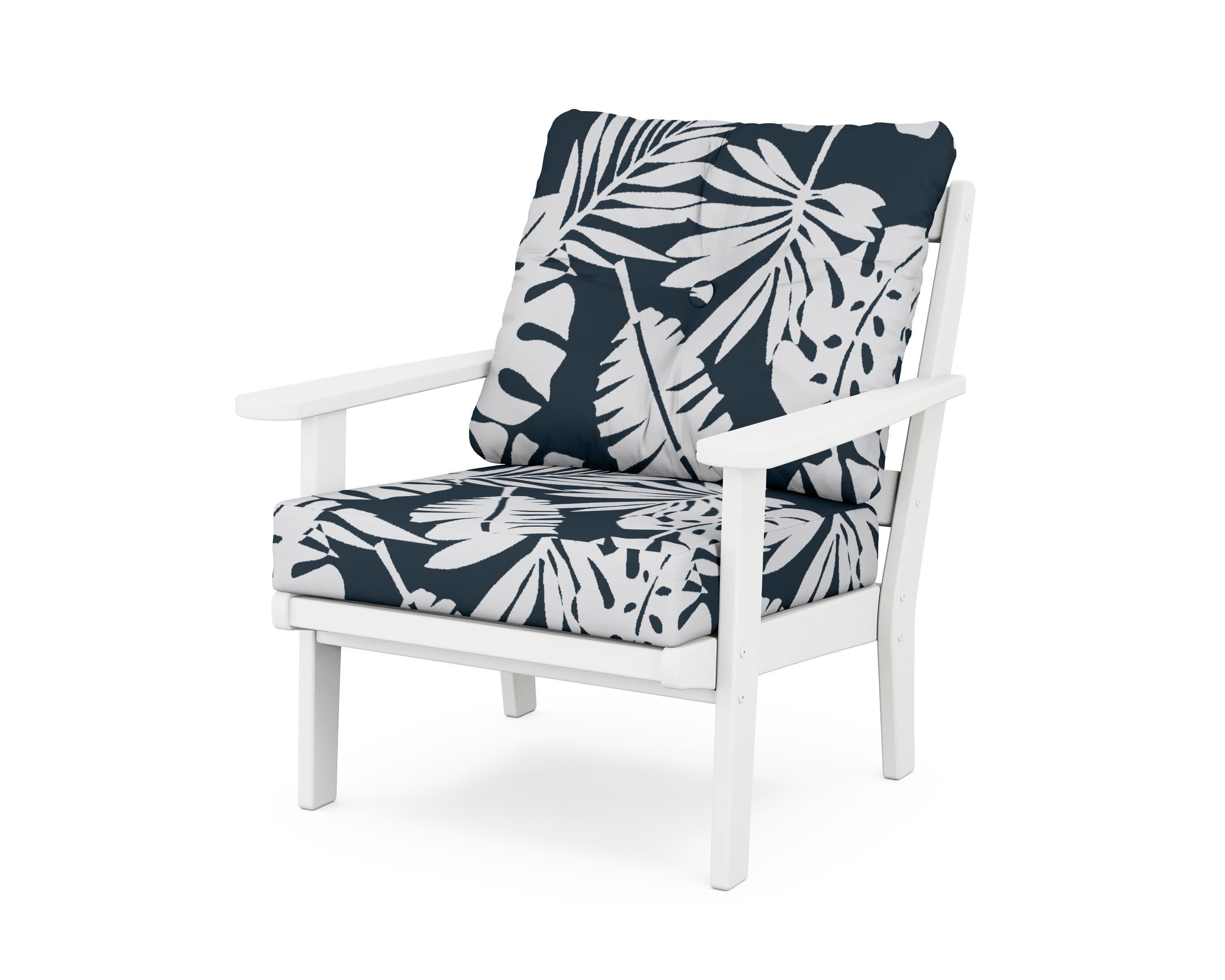 Cape Cod Deep Seating Chair in Classic White / Leaf Marine Indigo