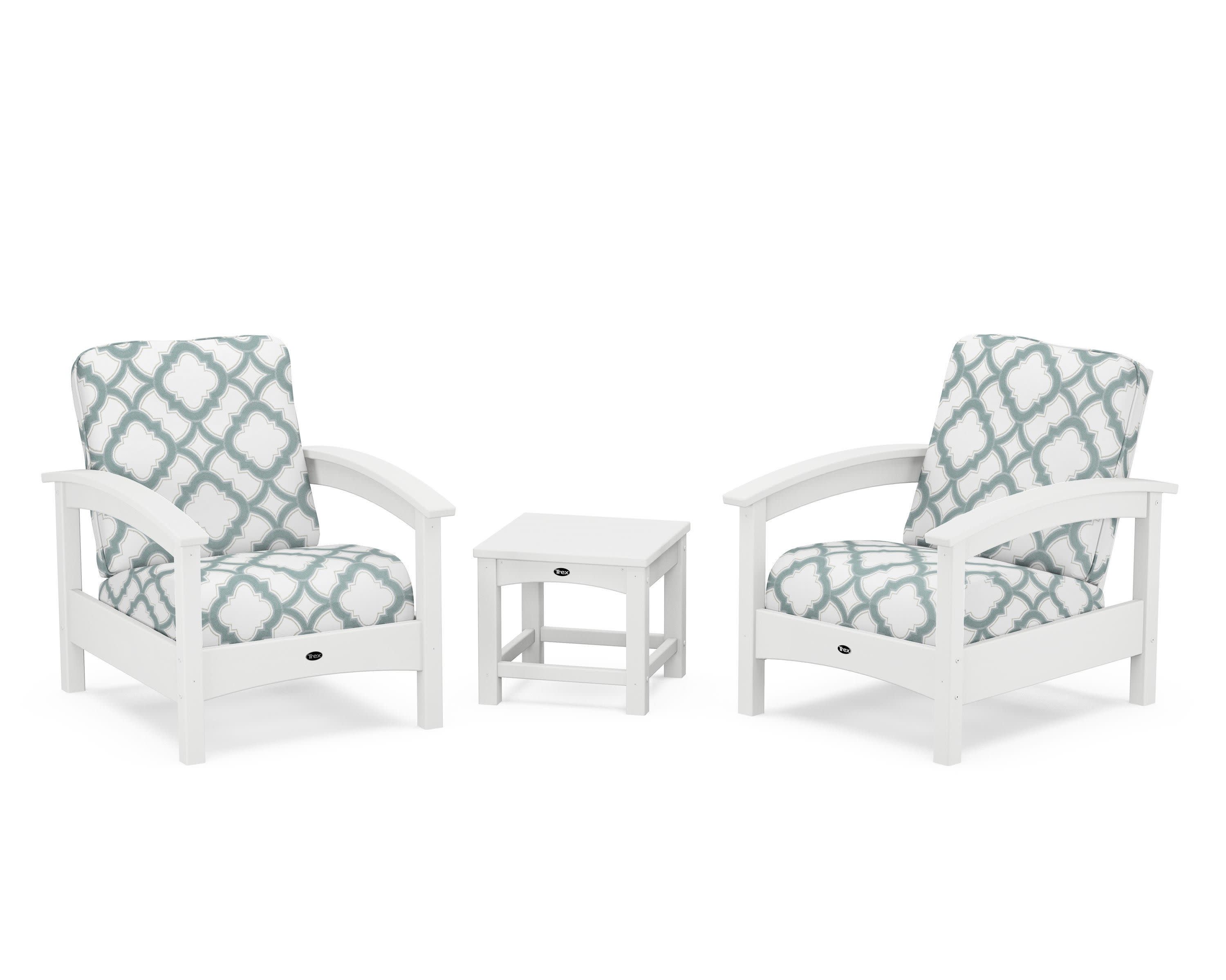 Rockport Club 3-Piece Deep Seating Conversation Set in Classic White / Trellis Glacier Spa