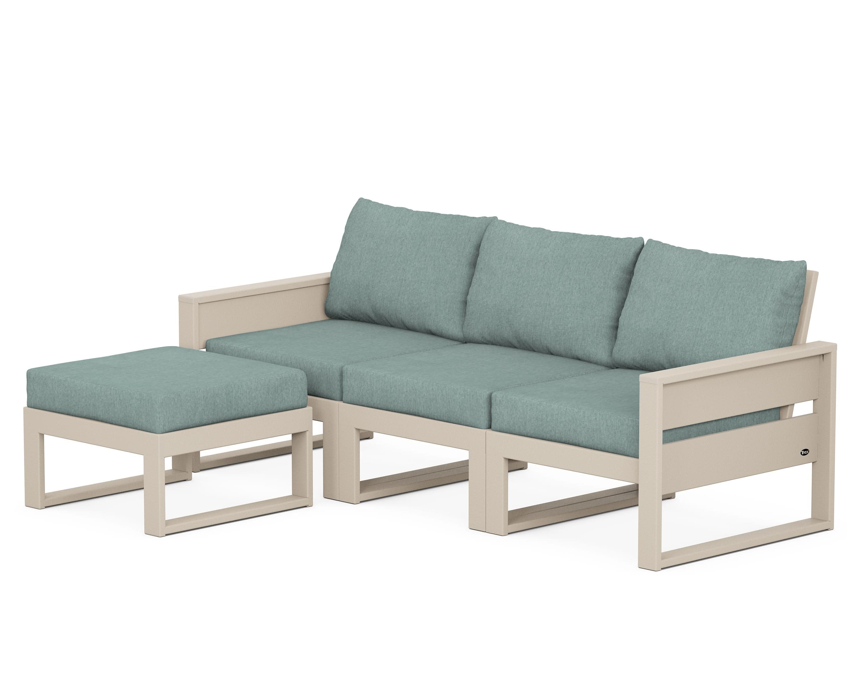 Eastport 4- Piece Sectional with Ottoman in Sand Castle / Glacier Spa