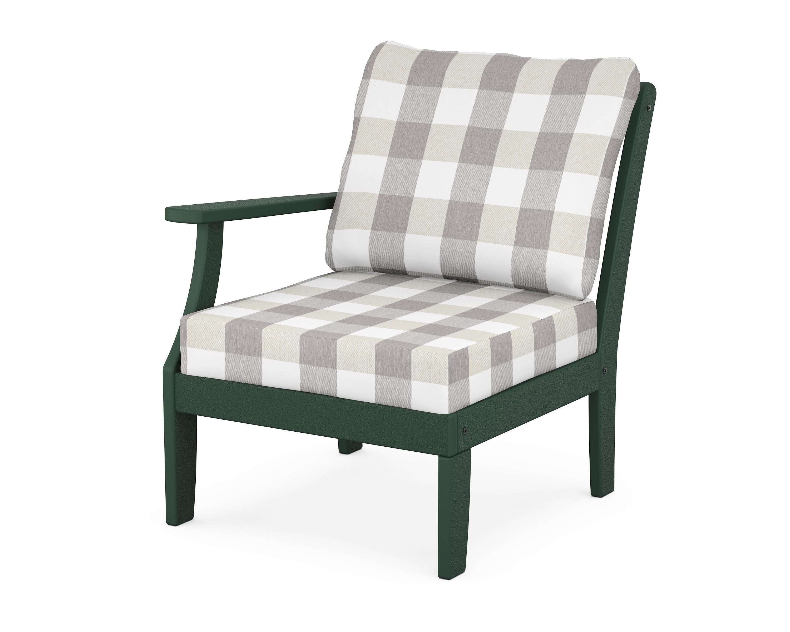 Yacht Club Modular Left Arm Chair in Rainforest Canopy / Buffalo Plaid Grey Mist