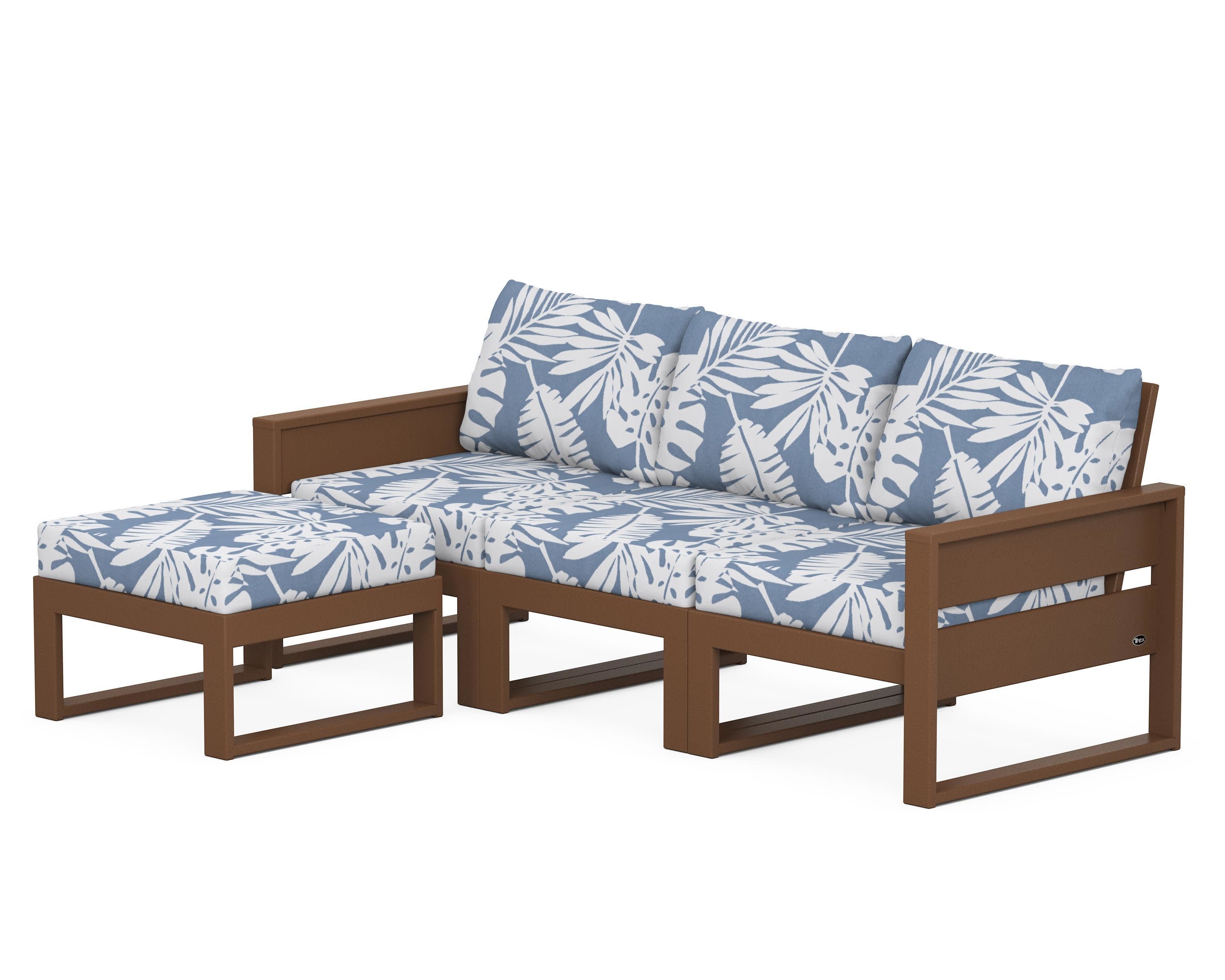 Eastport 4- Piece Sectional with Ottoman in Tree House / Leaf Sky Blue