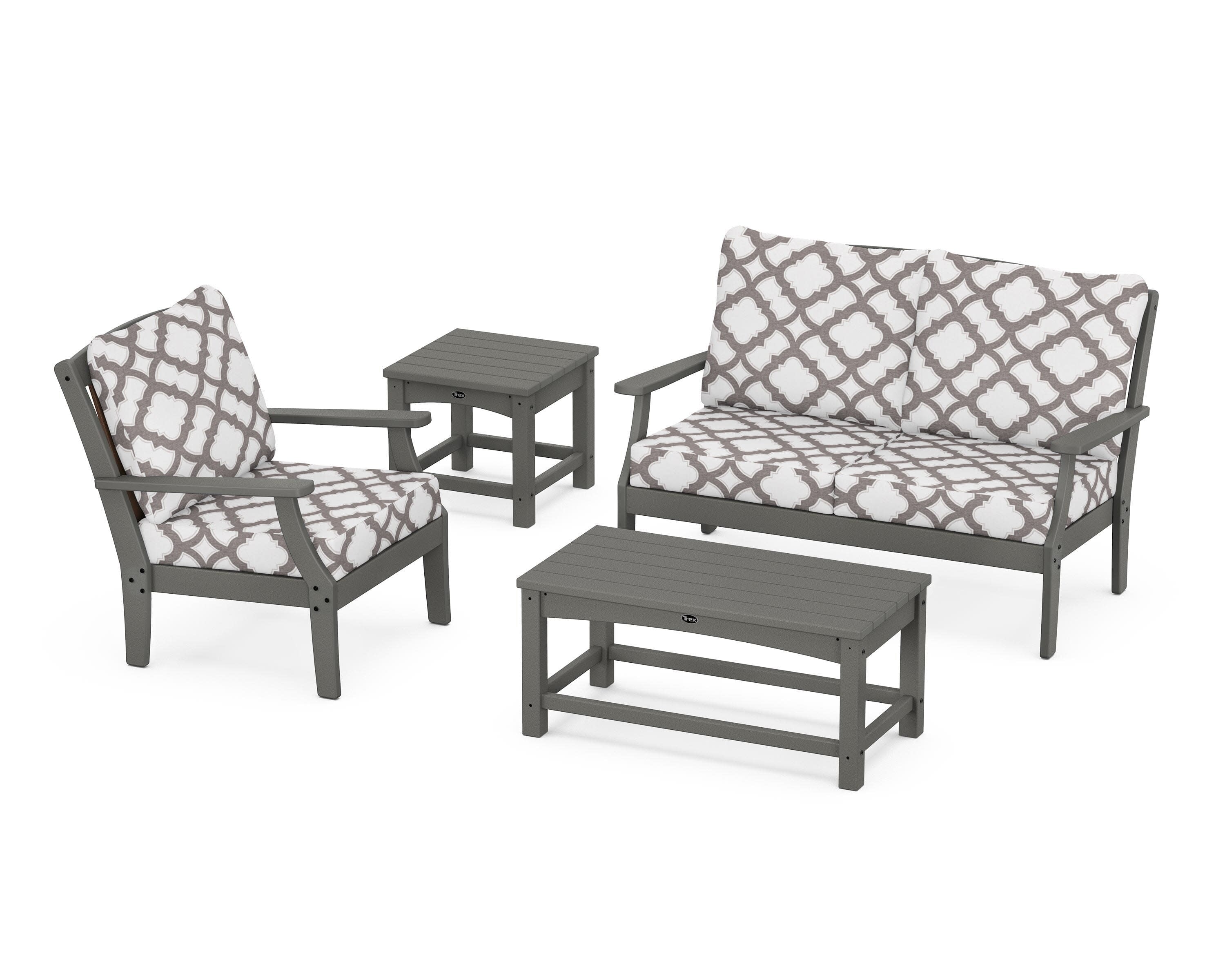 Yacht Club 4-Piece Deep Seating Set in Stepping Stone / Trellis Grey Mist