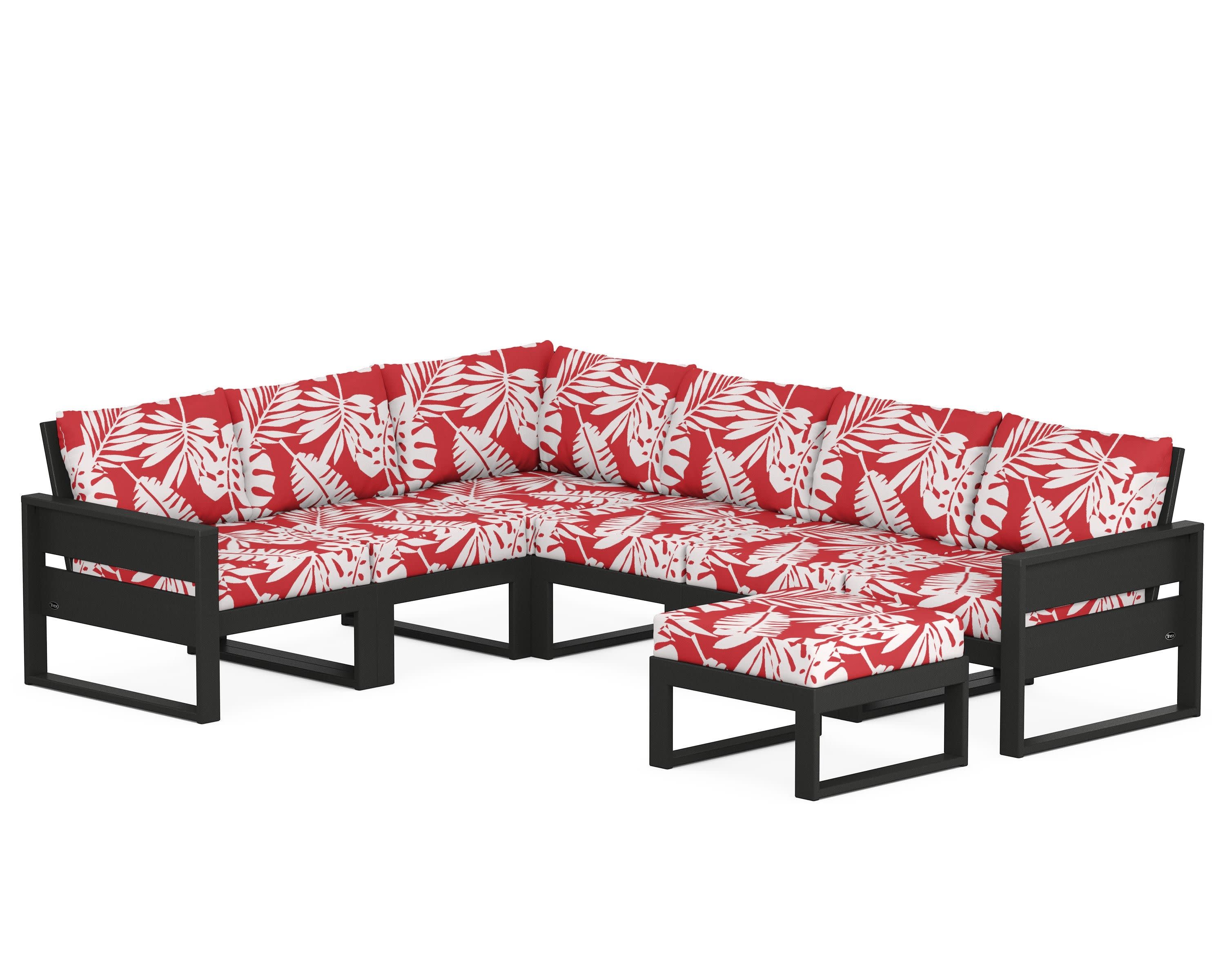 Eastport 6-Piece Sectional with Ottoman in Charcoal Black / Leaf Crimson