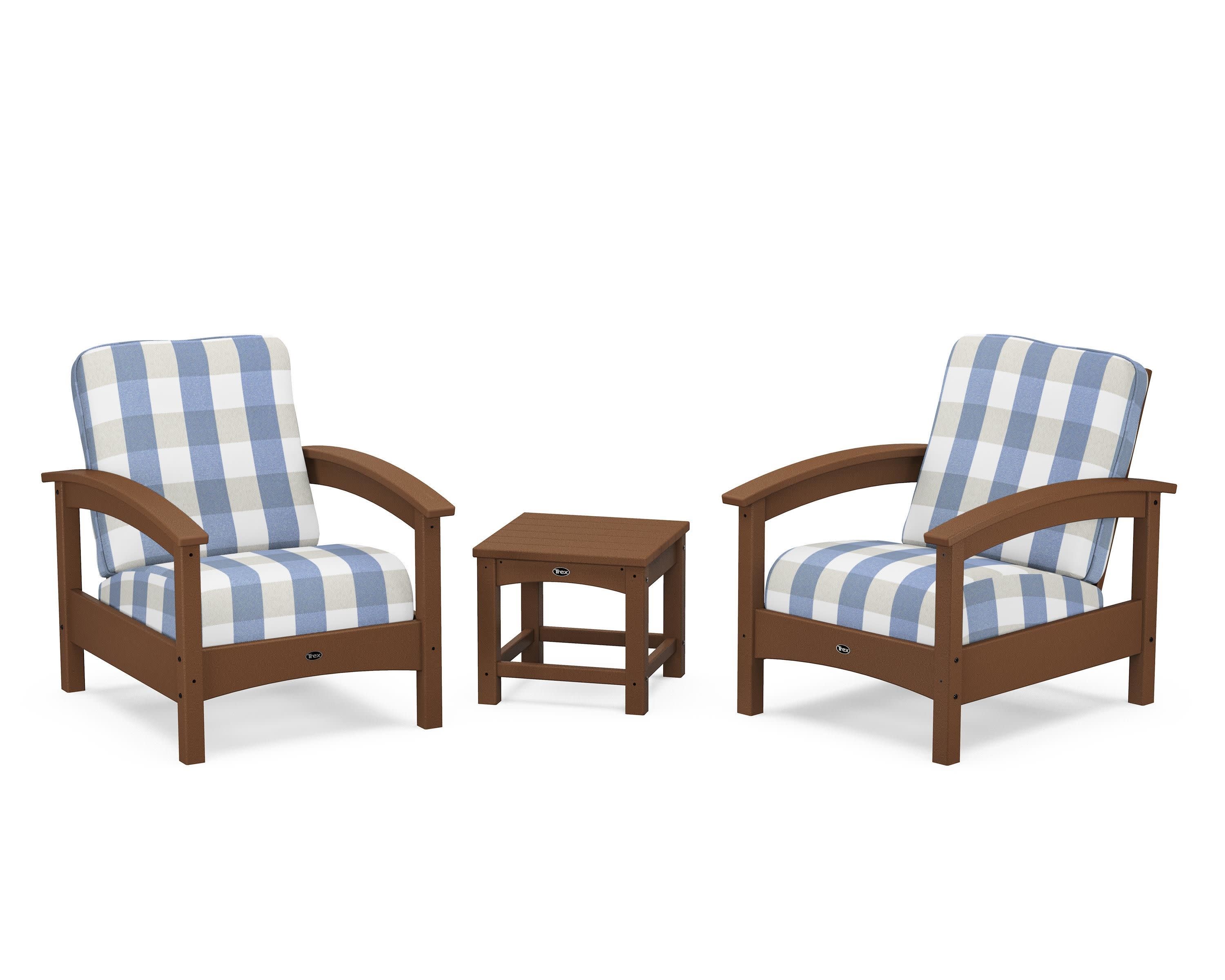 Rockport Club 3-Piece Deep Seating Conversation Set in Tree House / Buffalo Plaid Sky Blue