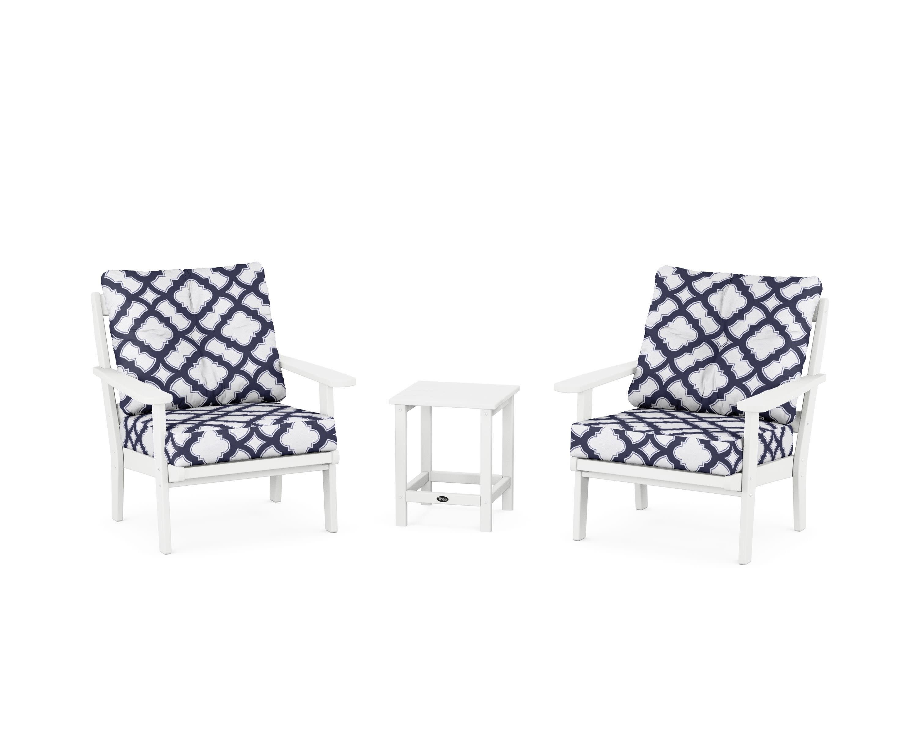 Cape Cod 3-Piece Deep Seating Set in Classic White / Trellis Navy