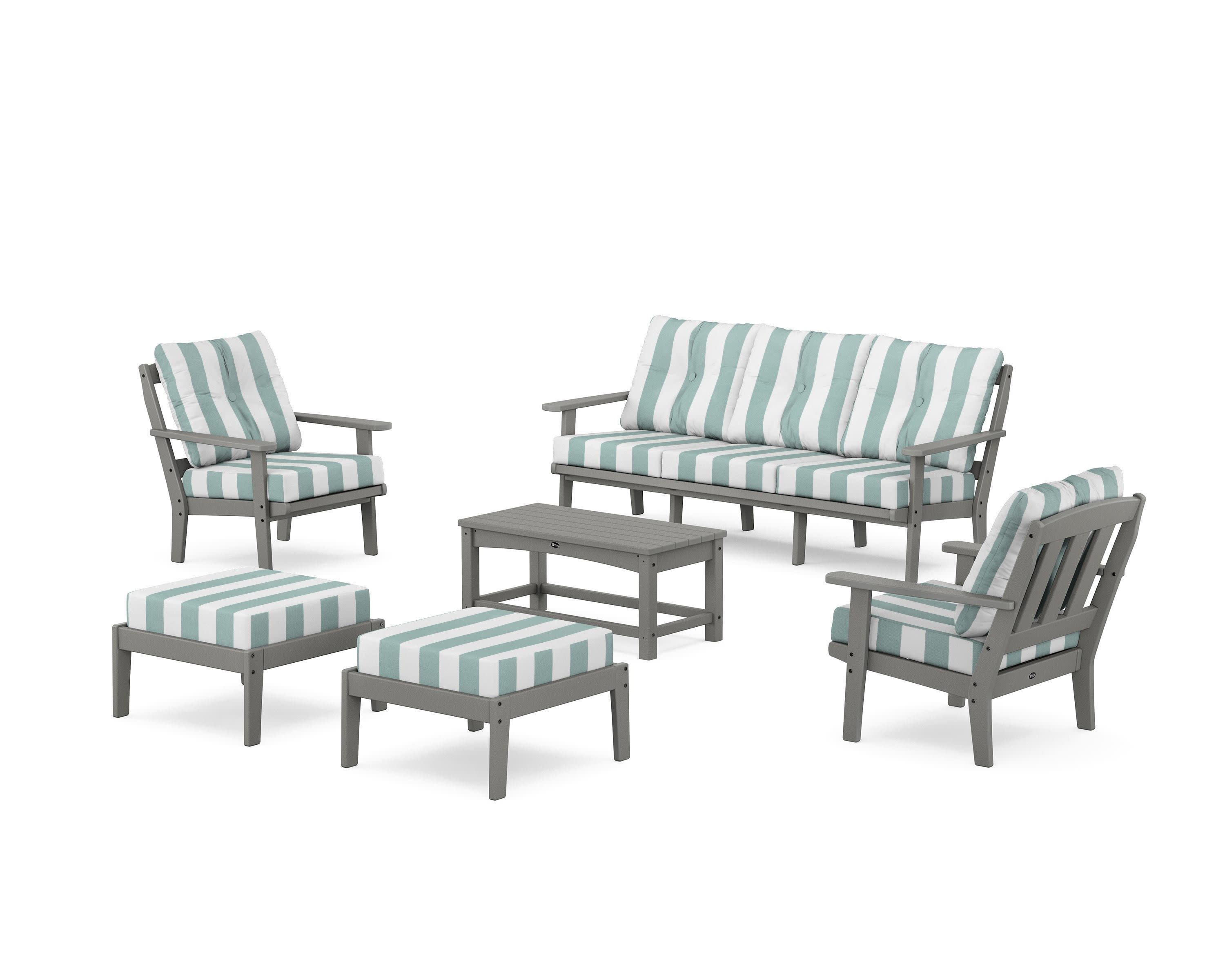 Cape Cod 6-Piece Lounge Sofa Set in Stepping Stone / Cabana Stripe Glacier Spa