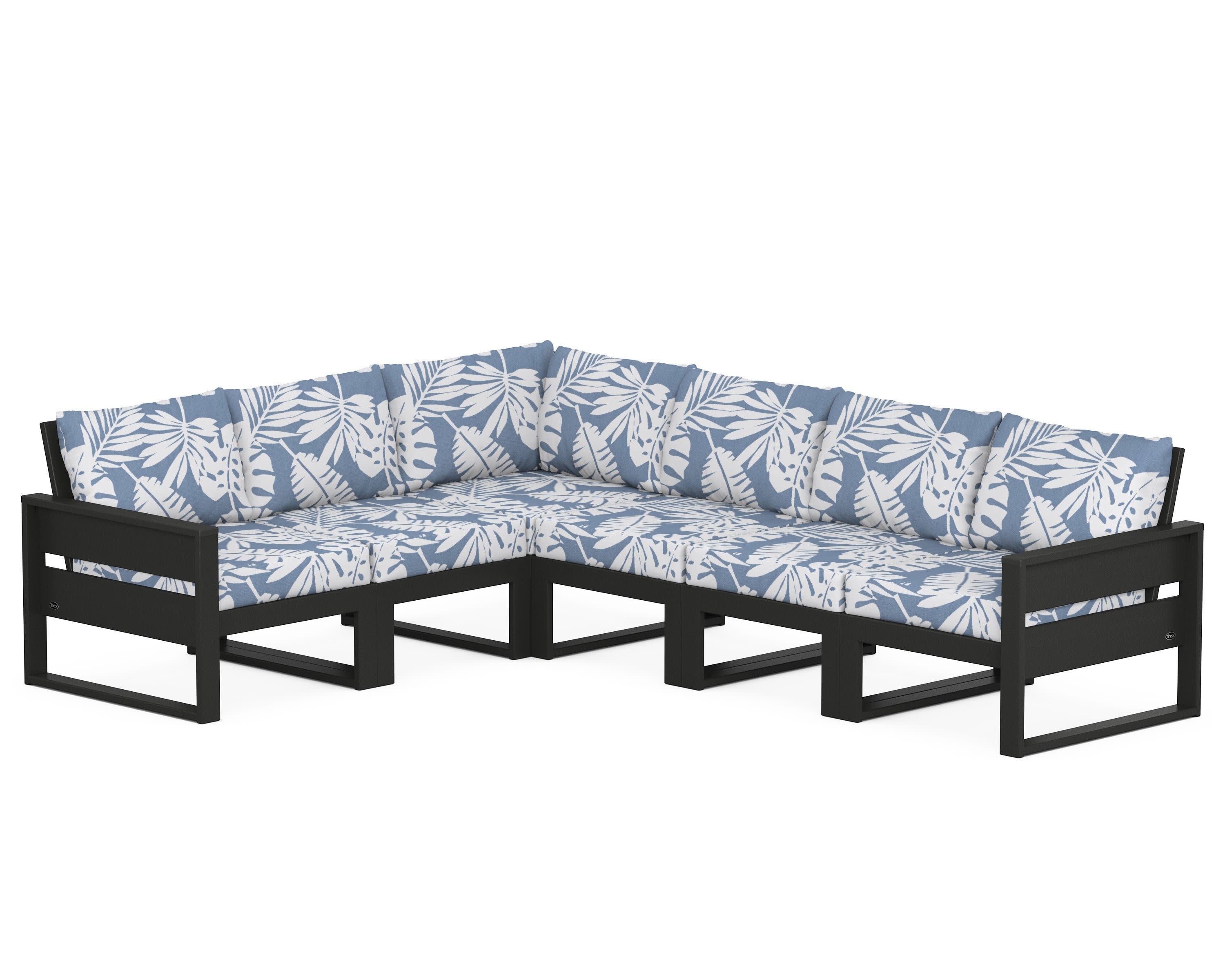 Eastport 6-Piece Sectional in Charcoal Black / Leaf Sky Blue