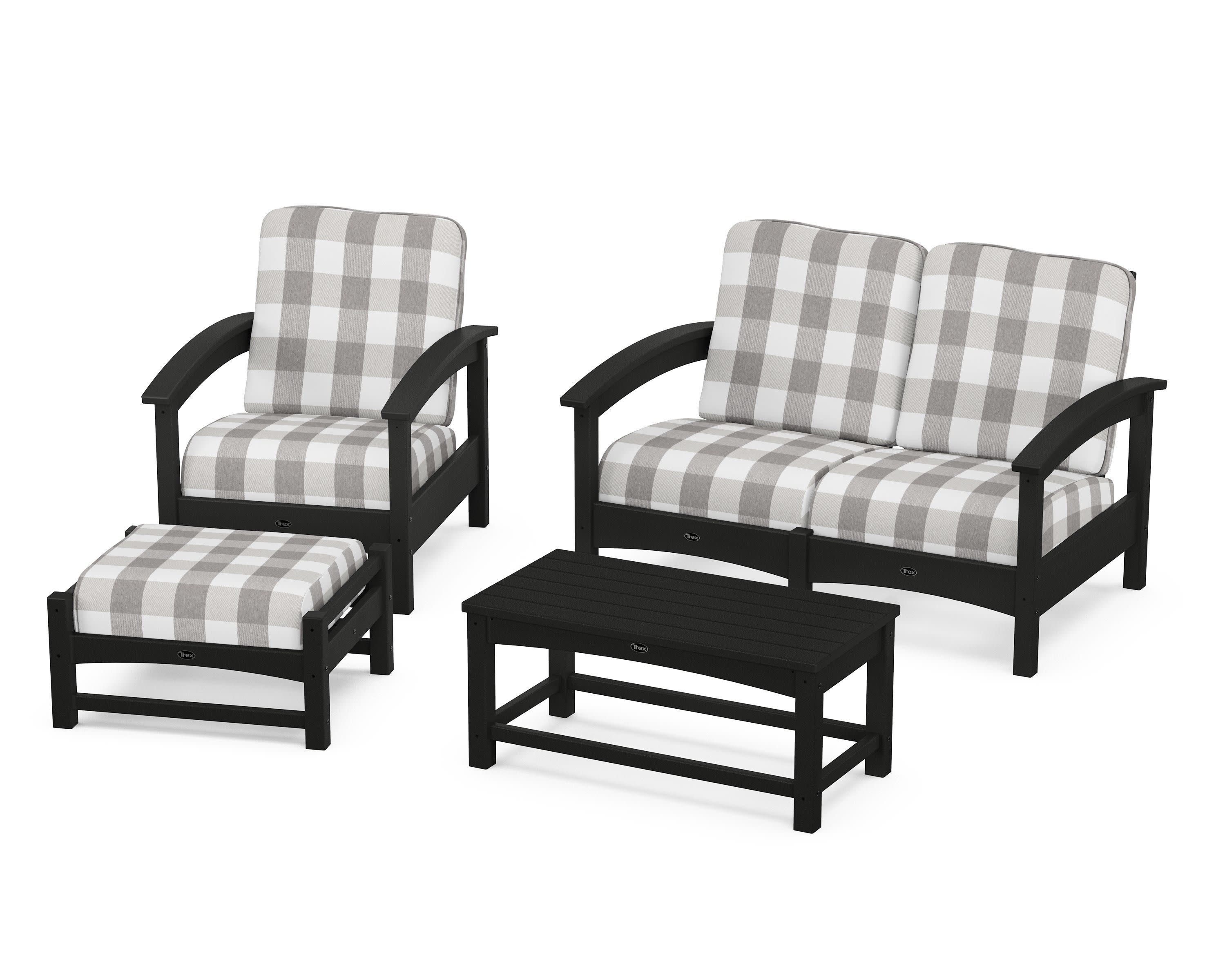 Rockport 4-Piece Deep Seating Conversation Group in Charcoal Black / Buffalo Plaid Grey Mist