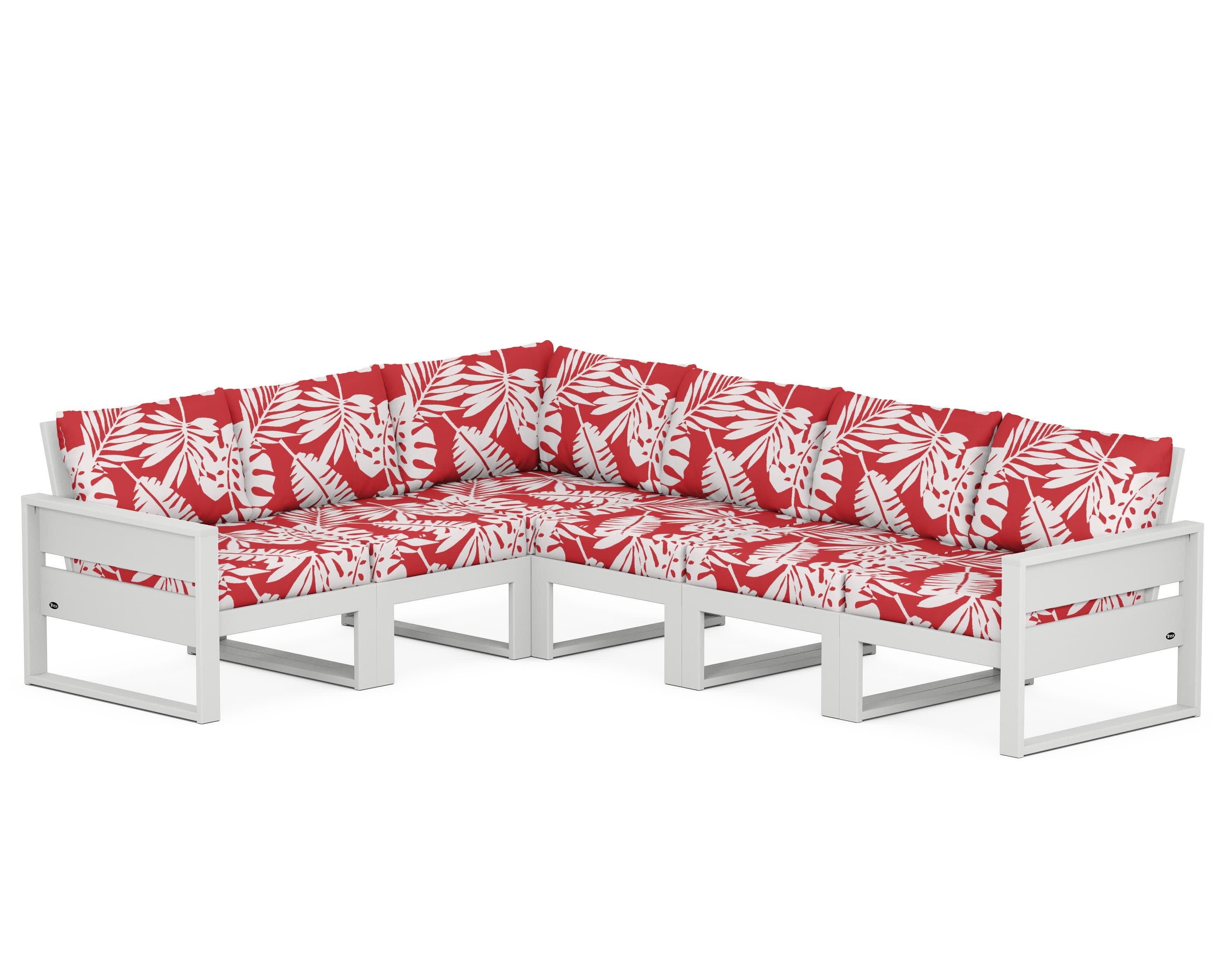 Eastport 6-Piece Sectional in Classic White / Leaf Crimson