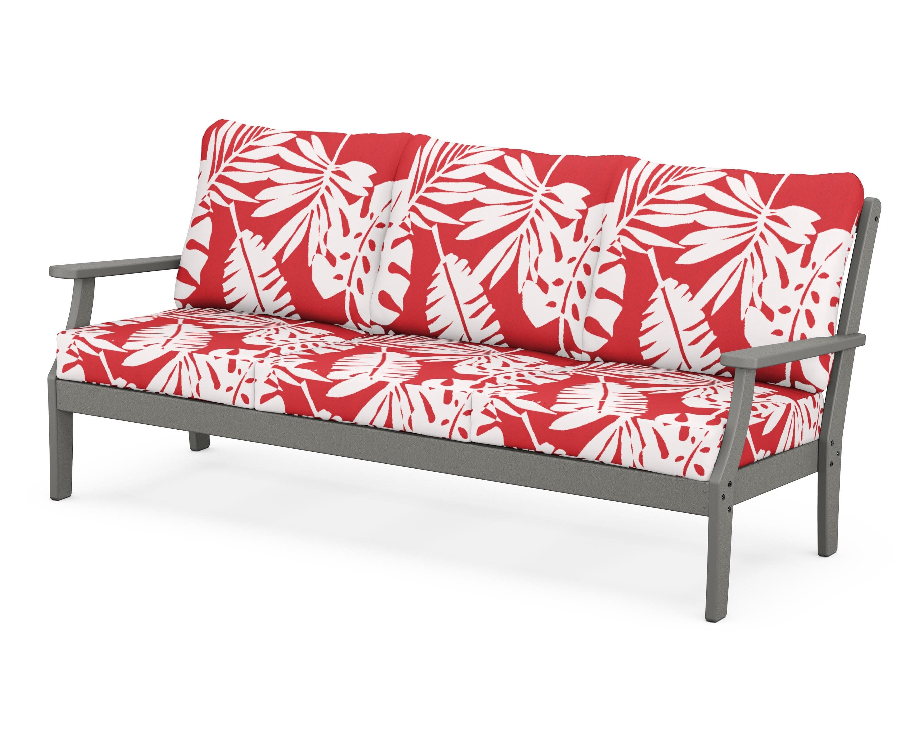 Yacht Club Deep Seating Sofa in Stepping Stone / Leaf Crimson