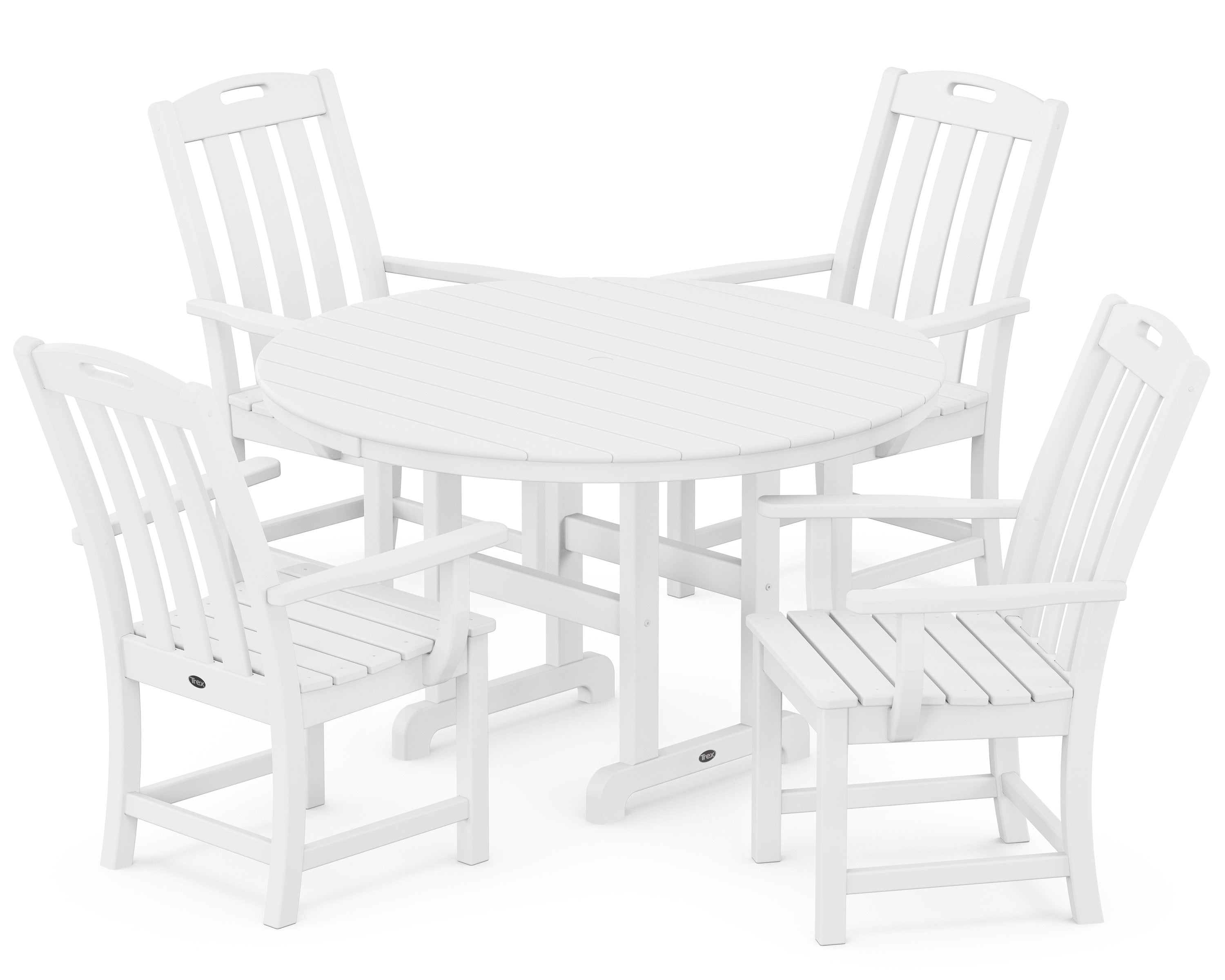 Yacht Club 5-Piece Round Arm Chair Dining Set in Classic White