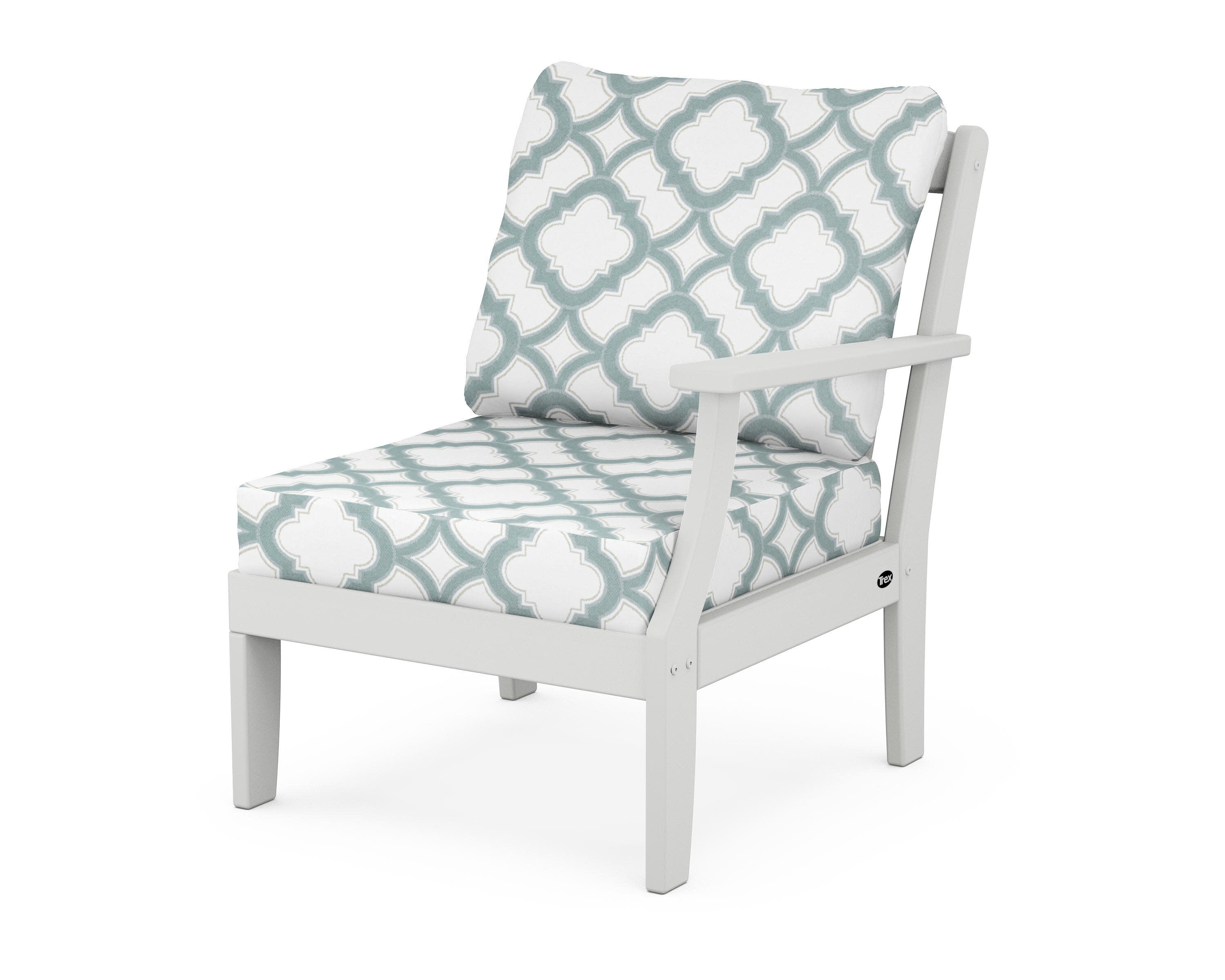 Yacht Club Modular Right Arm Chair in Classic White / Trellis Glacier Spa