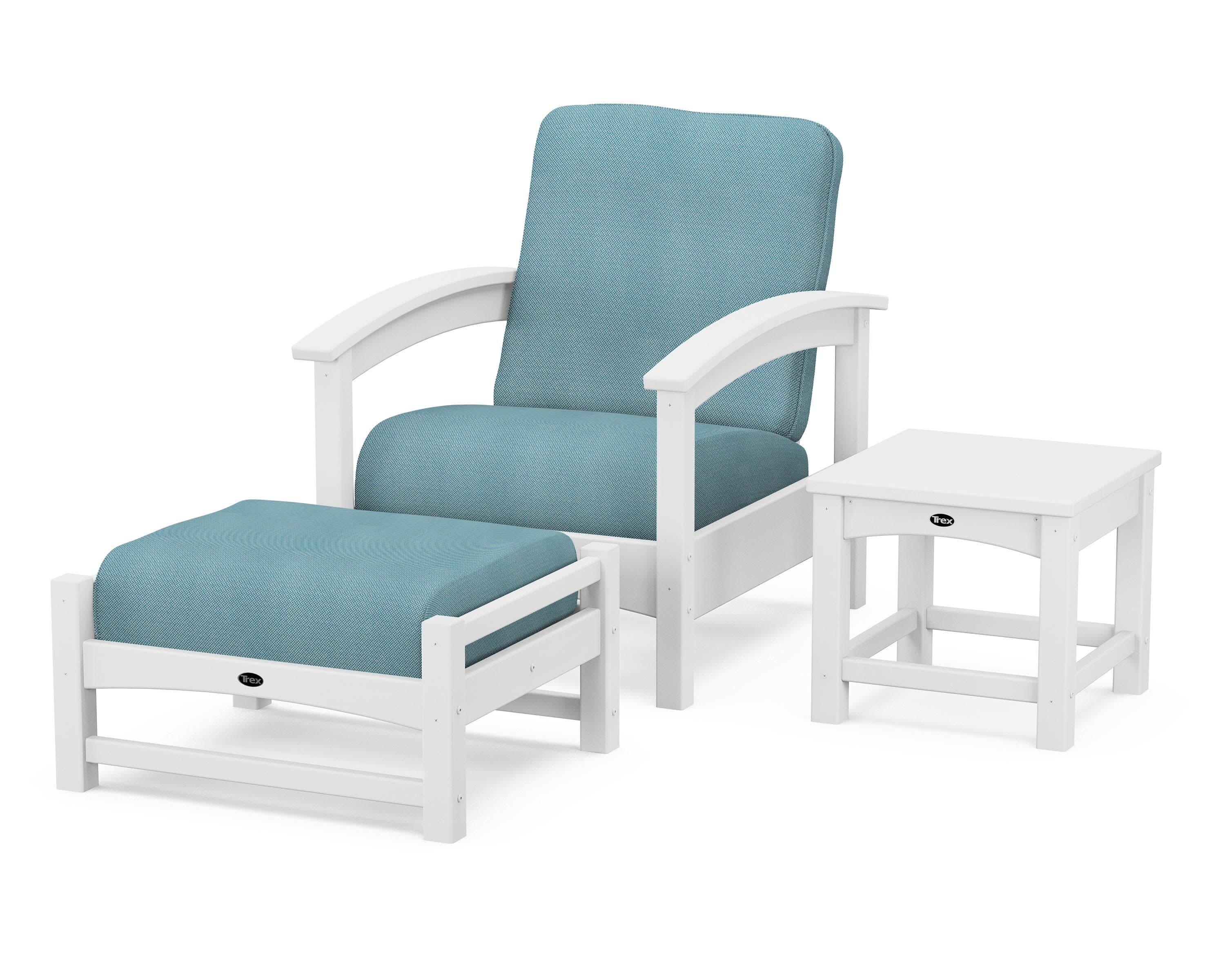 Rockport 3-Piece Deep Seating Set in Classic White / Lattice Sky Blue