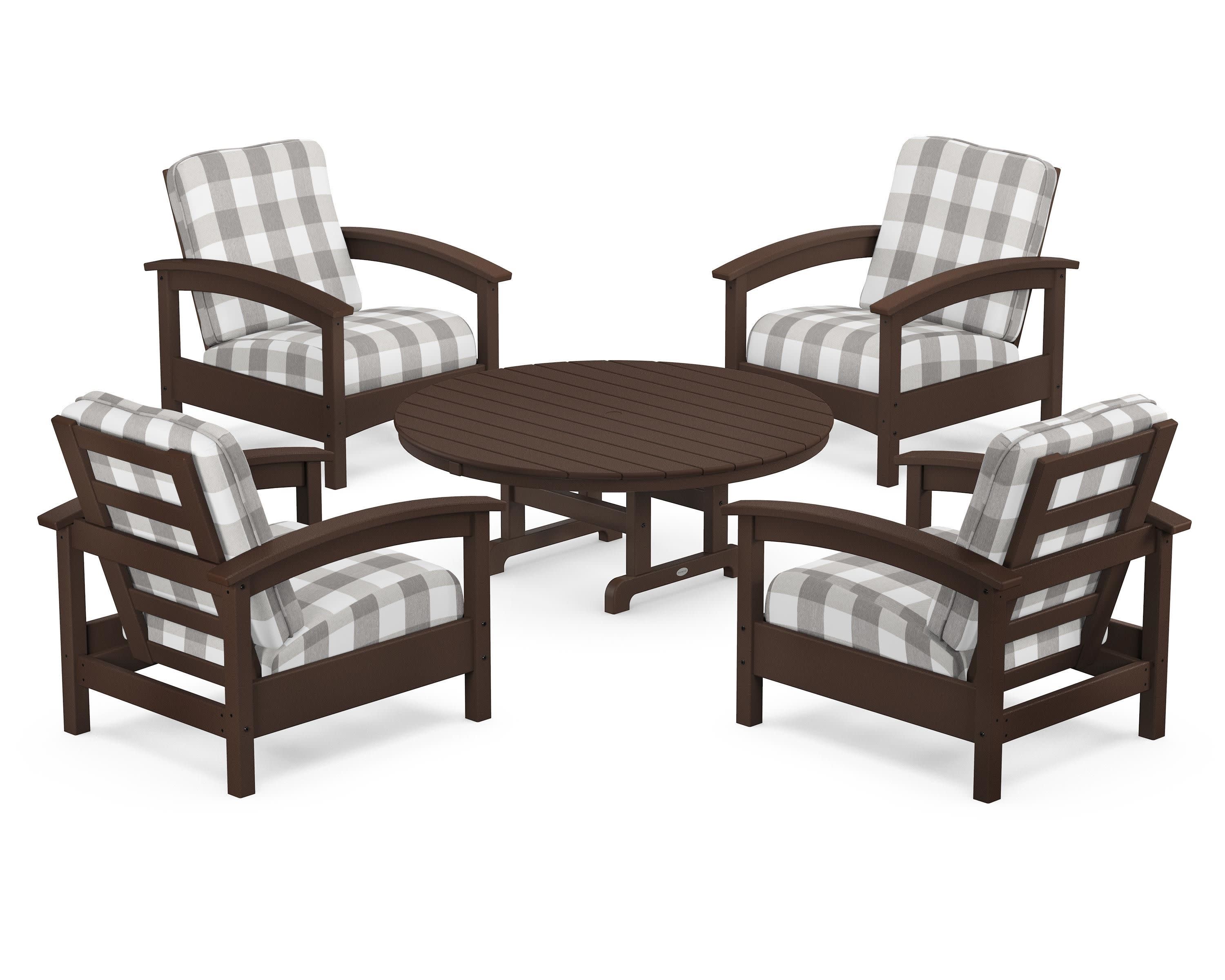 Rockport 5-Piece Deep Seating Set in Vintage Lantern / Buffalo Plaid Grey Mist