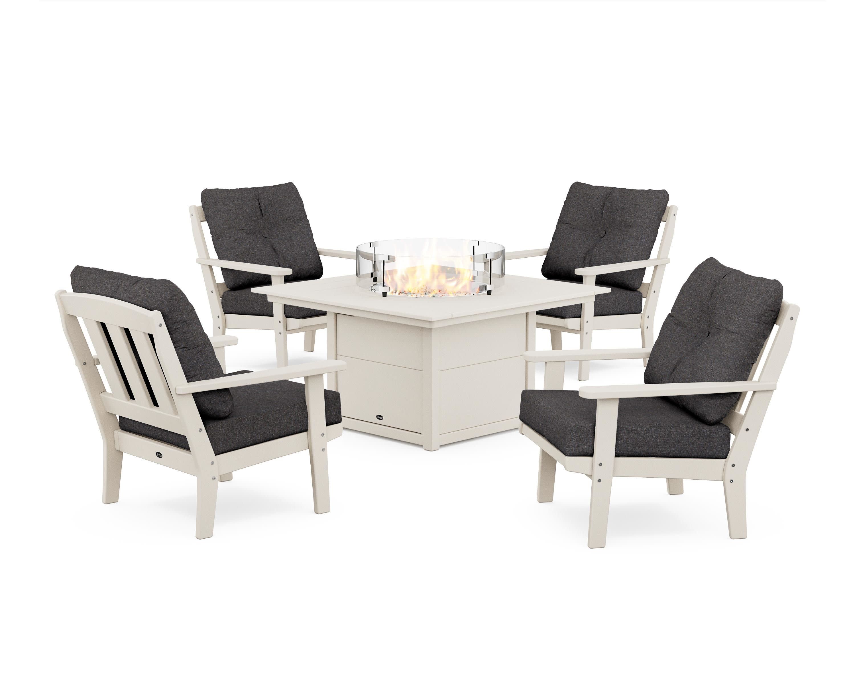 Cape Cod 5-Piece Deep Seating Set with Fire Pit Table in Sand Castle / Ash Charcoal