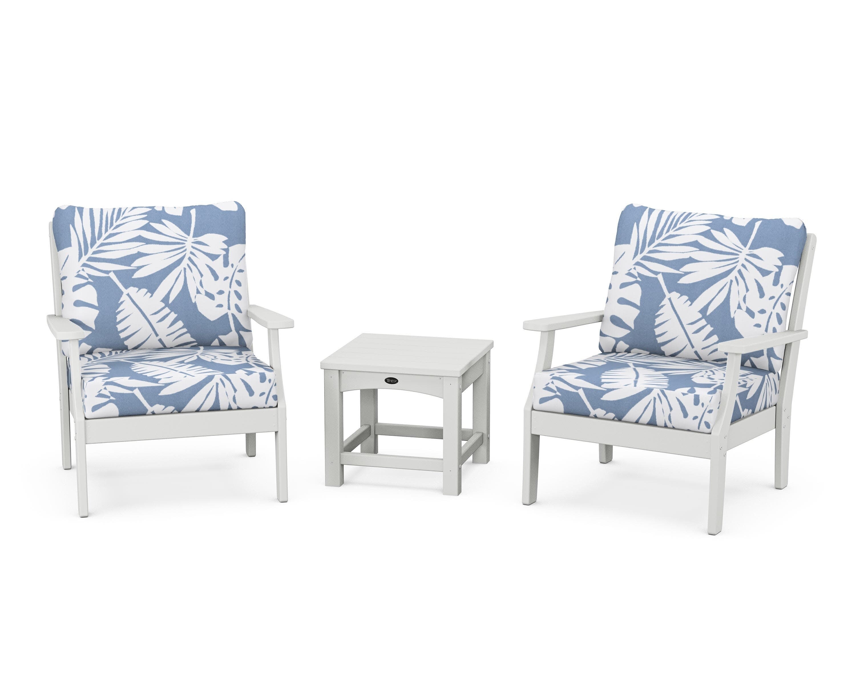 Yacht Club 3-Piece Deep Seating Set in Classic White / Leaf Sky Blue