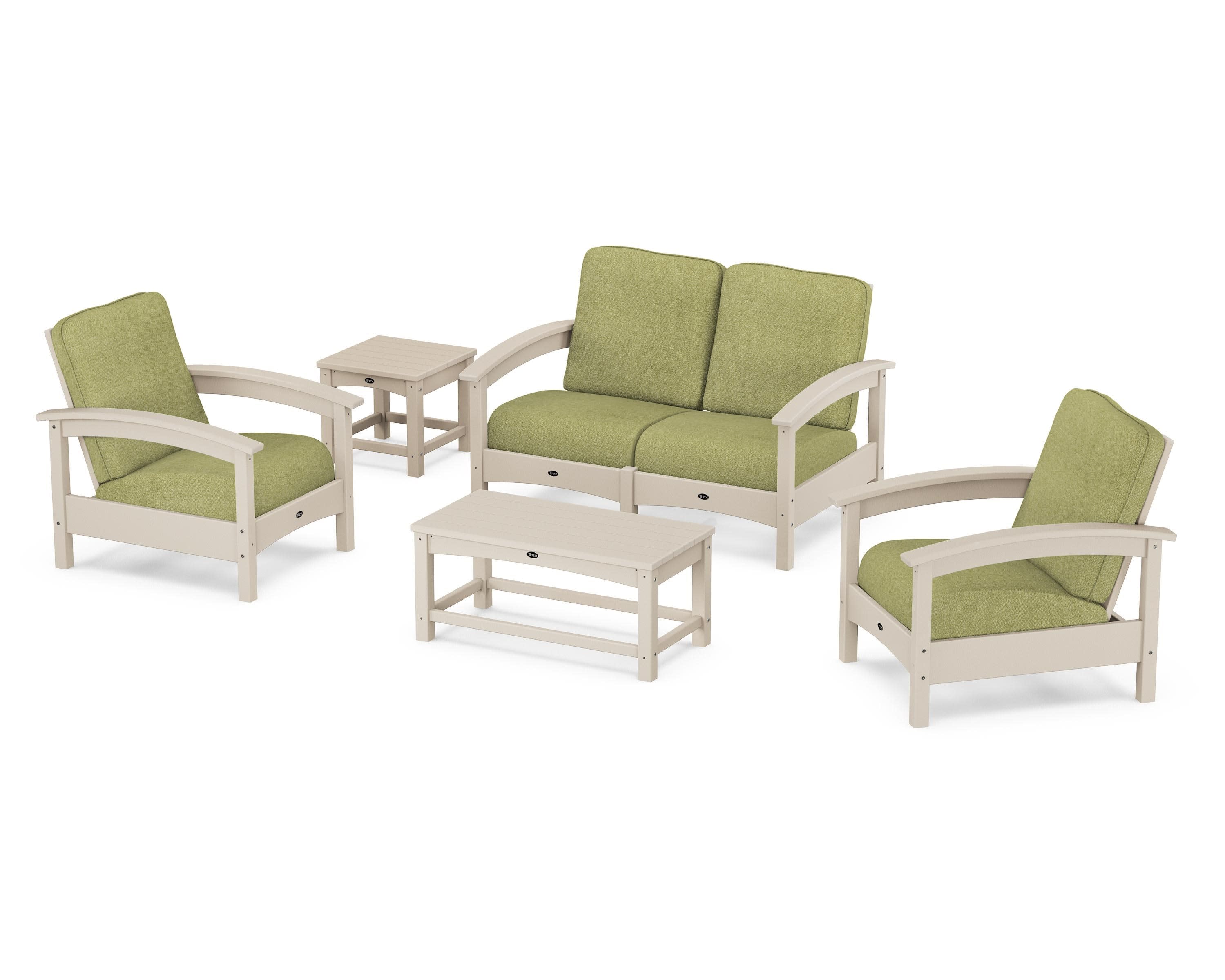 Rockport Club 6-Piece Deep Seating Conversation Set in Sand Castle / Chartreuse Boucle