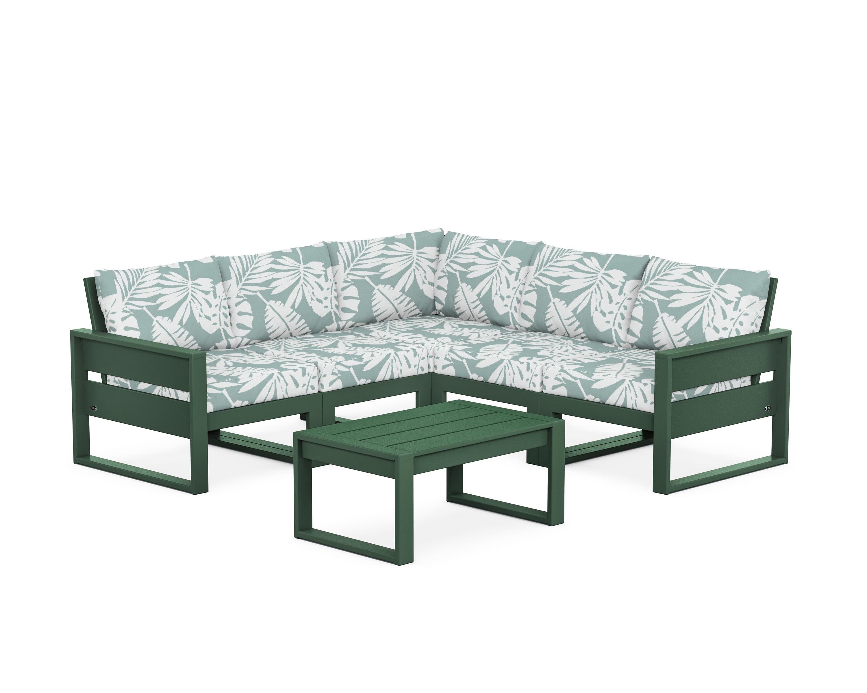 Eastport 6-Piece Deep Seating Sectional + Coffee Table Set in Rainforest Canopy / Leaf Glacier Spa