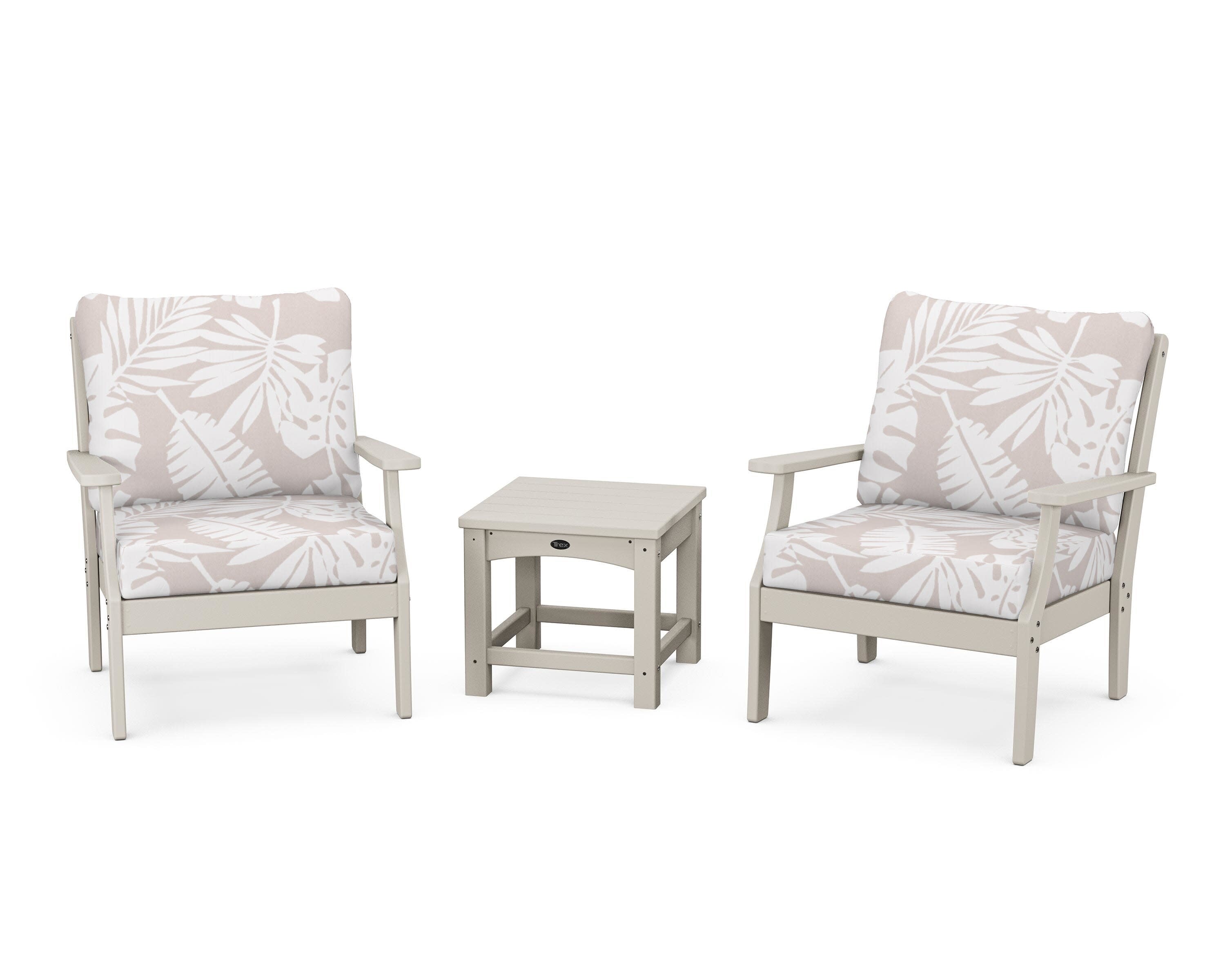 Yacht Club 3-Piece Deep Seating Set in Sand Castle / Leaf Dune Burlap