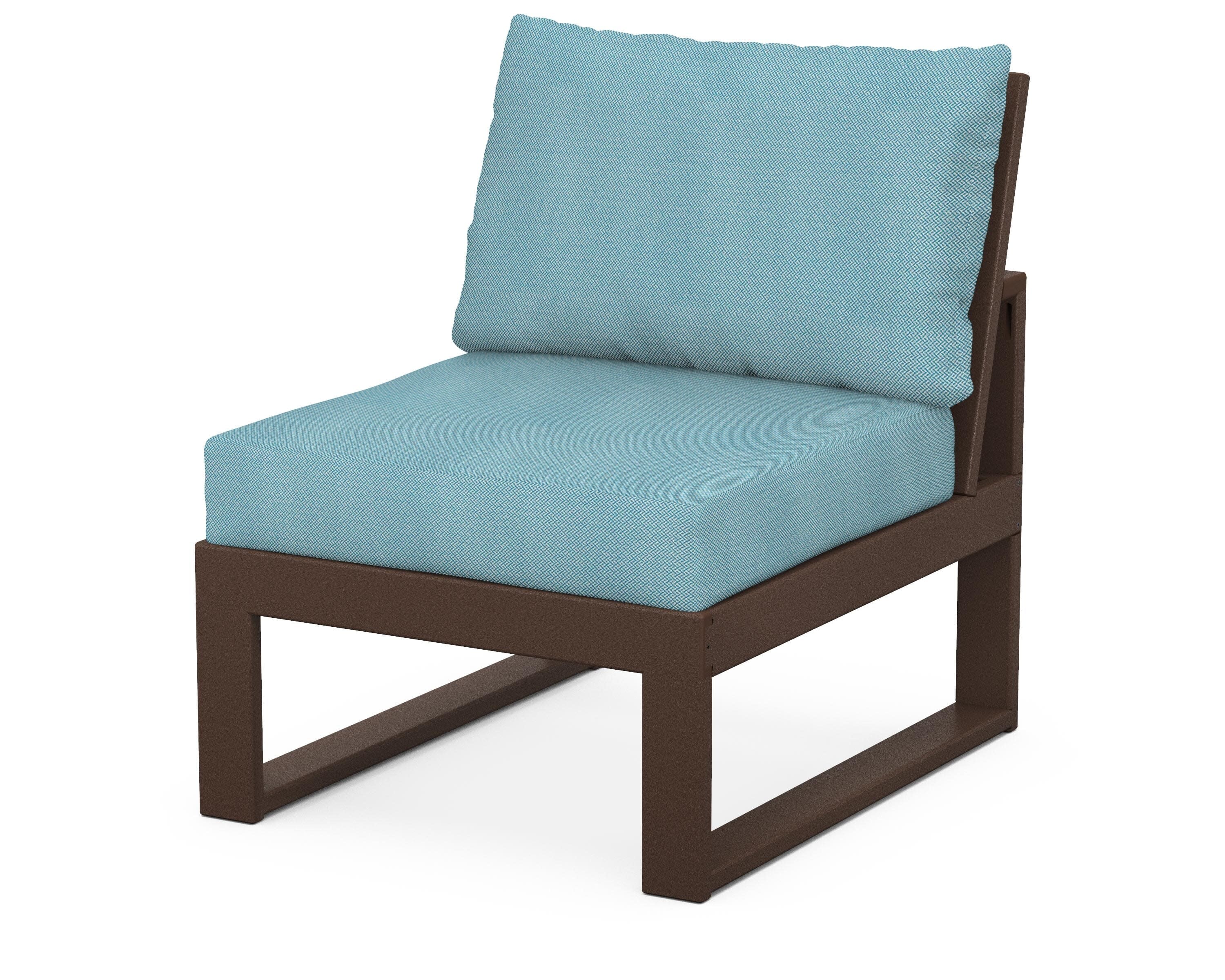 Modular Armless Chair in Mahogany / Lattice Sky Blue