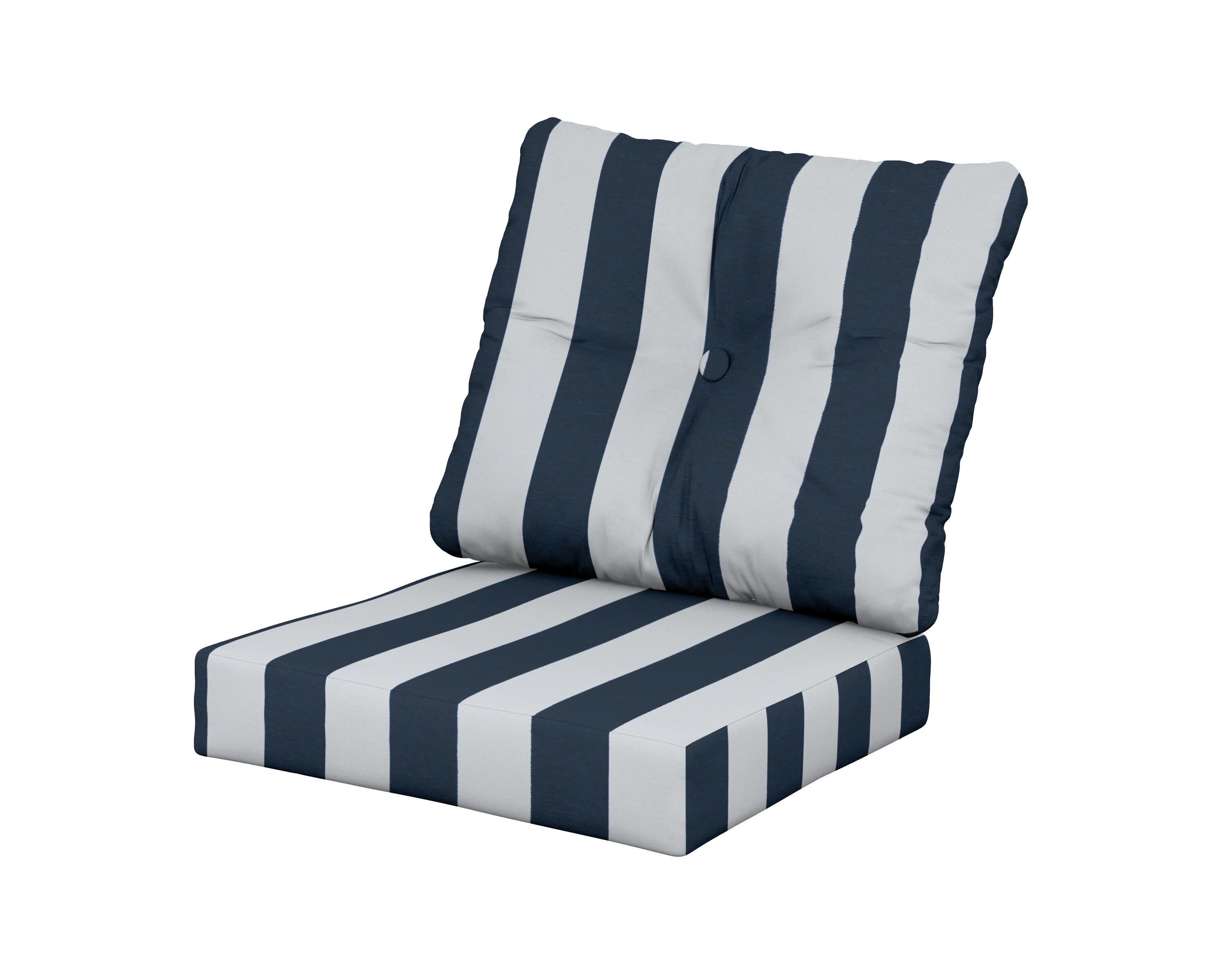 Vineyard Seat/Back Cushion in Cabana Stripe Marine Indigo