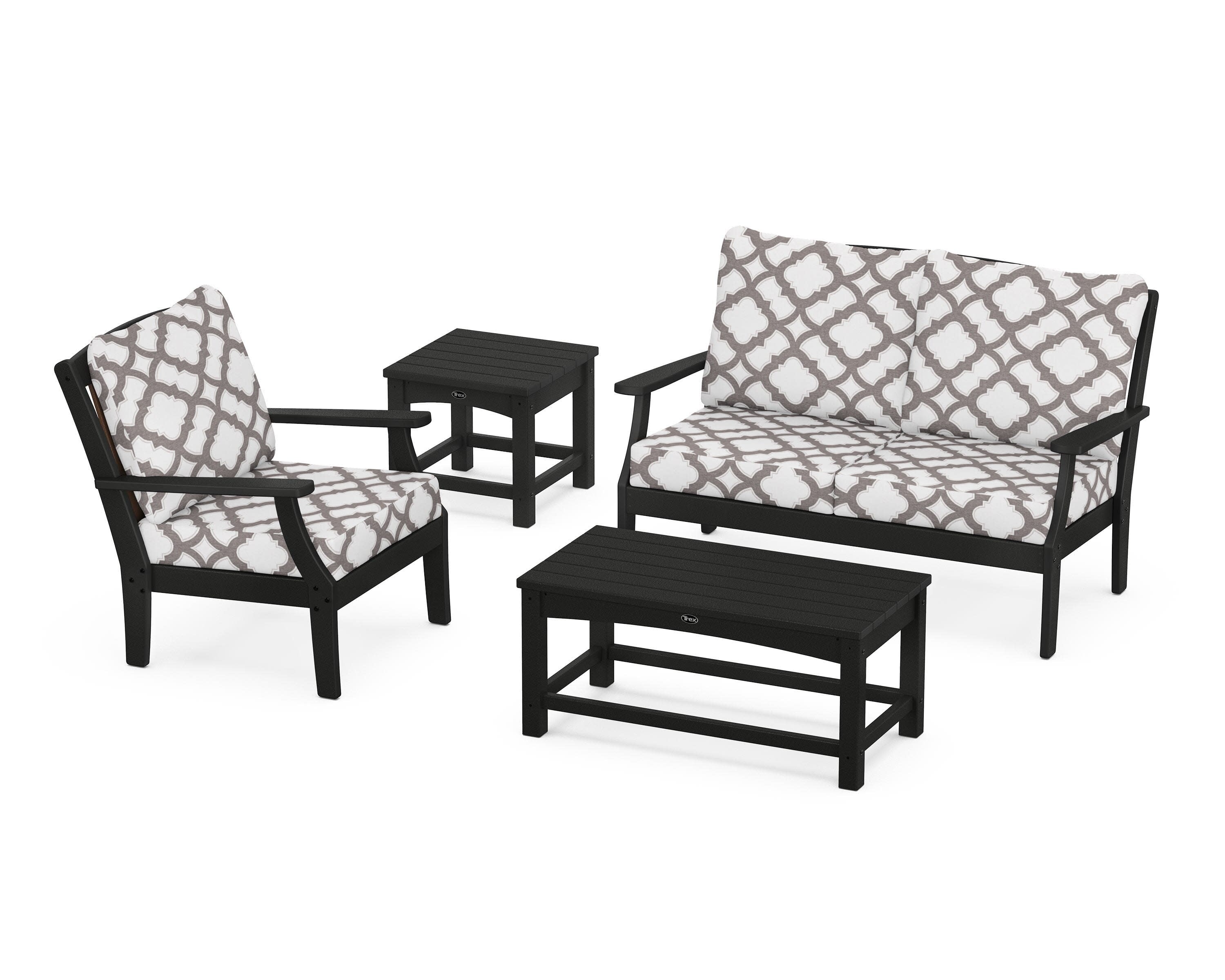 Yacht Club 4-Piece Deep Seating Set in Charcoal Black / Trellis Grey Mist