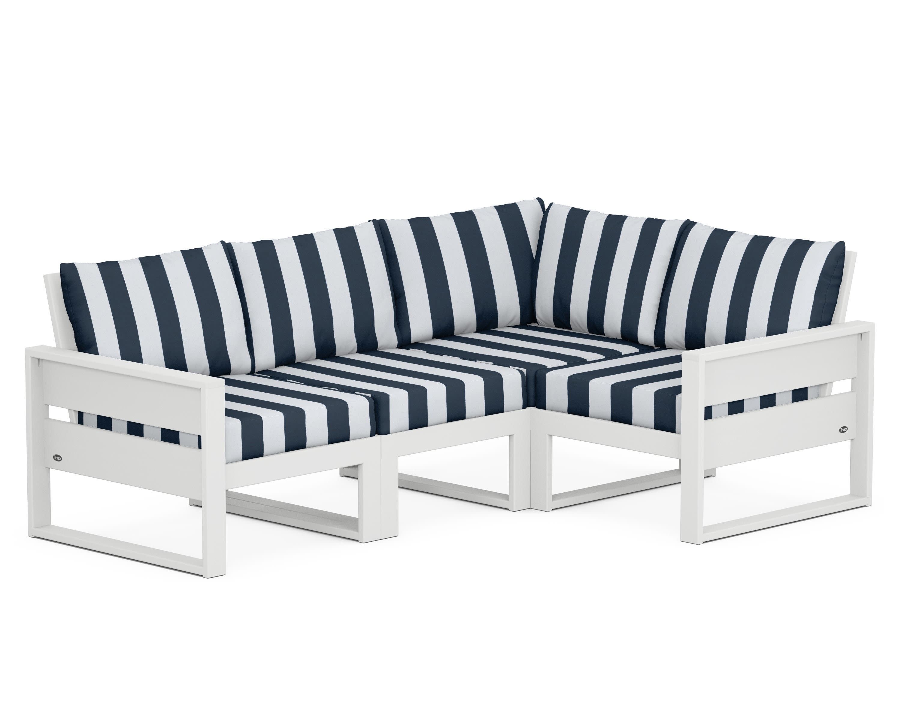 Eastport 4- Piece Sectional in Classic White / Cabana Stripe Marine Indigo